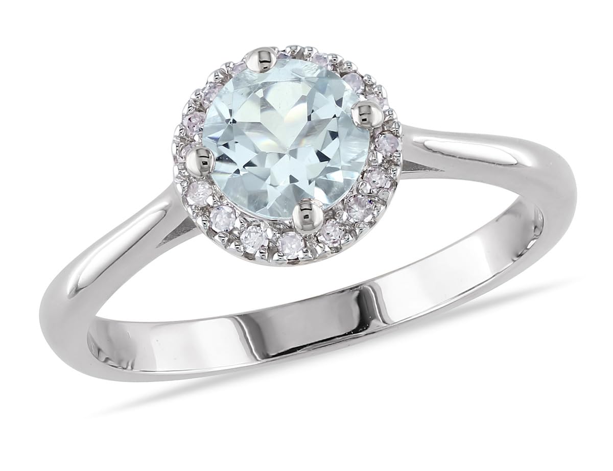 4/5 Carat (ctw) Light Aquamarine Halo Ring with Diamond Accents in Sterling Silver - Elegant Engagement, Anniversary & Wedding Gift for Her