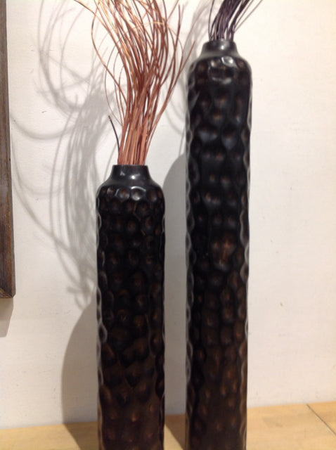 Set of 2 Black Metal Vases with Reeds - Modern Home Decor for Living Room, Bedroom or Office Centerpiece