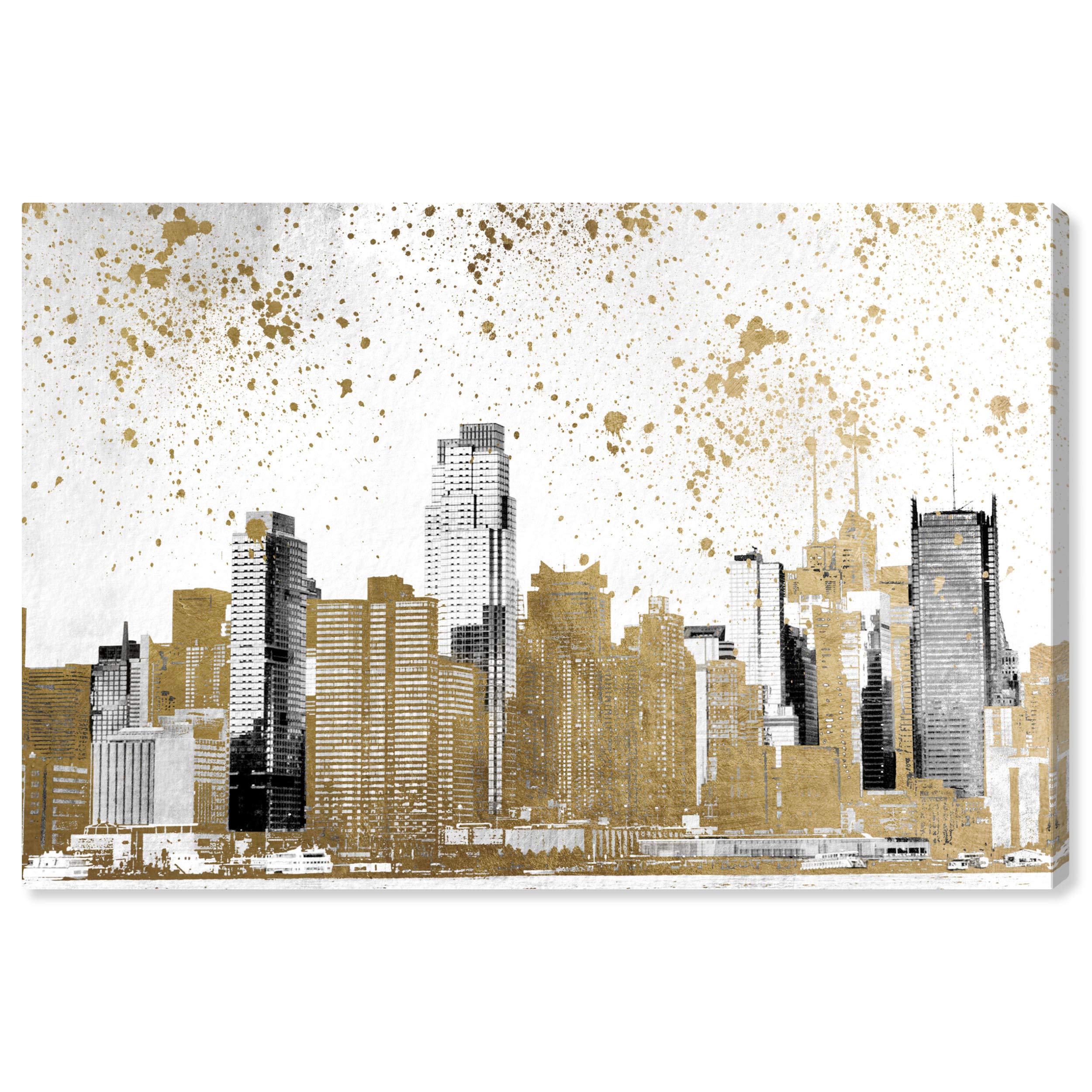 Oliver Gal Artist Co. Gray Skyline Canvas Wall Art Print - 45x30 Inches, Gold & White Framed Home Decor for Living Room, Bedroom & Office