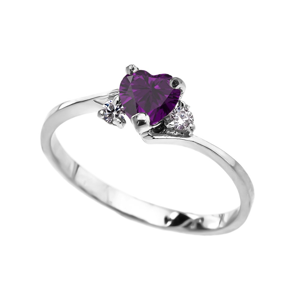 14k White Gold February Birthstone Heart Ring with Cubic Zirconia - Dainty Modern Promise Ring for Women, Perfect for Valentine's Day Gifts & Anniversary Presents