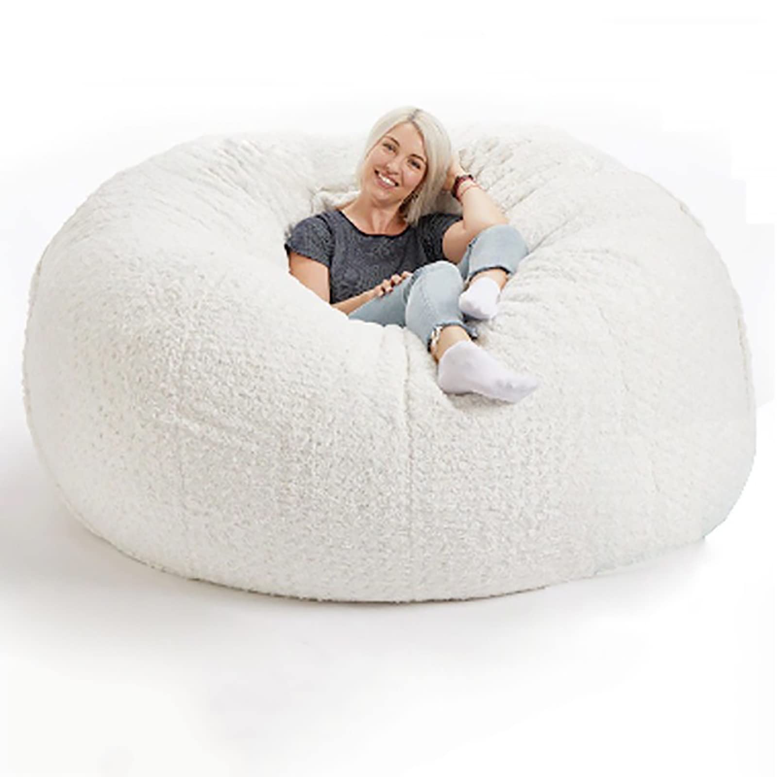 JaidWefj Extra Large Bean Bag Chair Cover - 5/6/7ft Faux Fur Bean Bag Replacement - Soft Fluffy Lazy Sofa Cover (No Filler Included) - Perfect for Living Room, Bedroom, Game Room & Dorm Decor