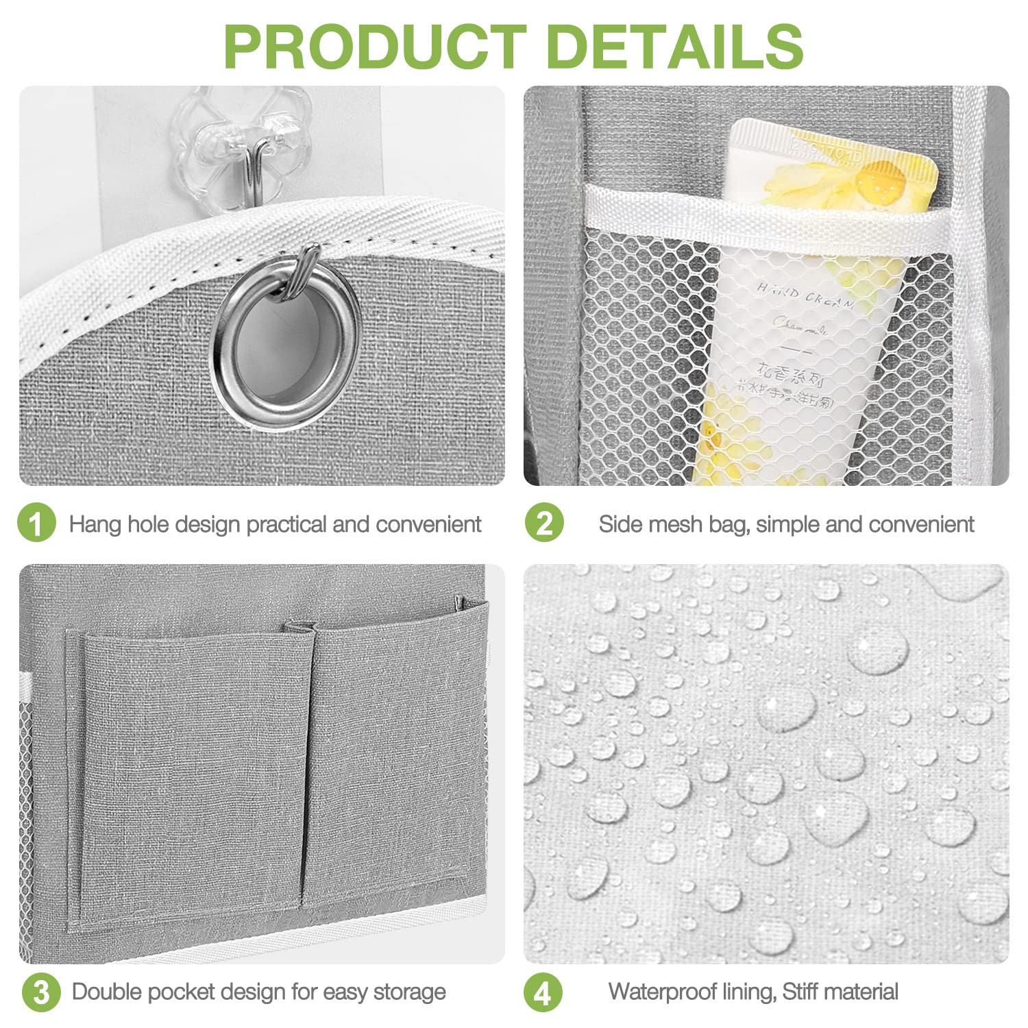 2 Pack Waterproof Wall Hanging Organizer with Multiple Pockets - Fabric Storage Basket & Over The Door Caddy for Kitchen, Bedroom, Bathroom - Space Saving Grey Closet Shelves (Perfect for Small Spaces & Home Organization)