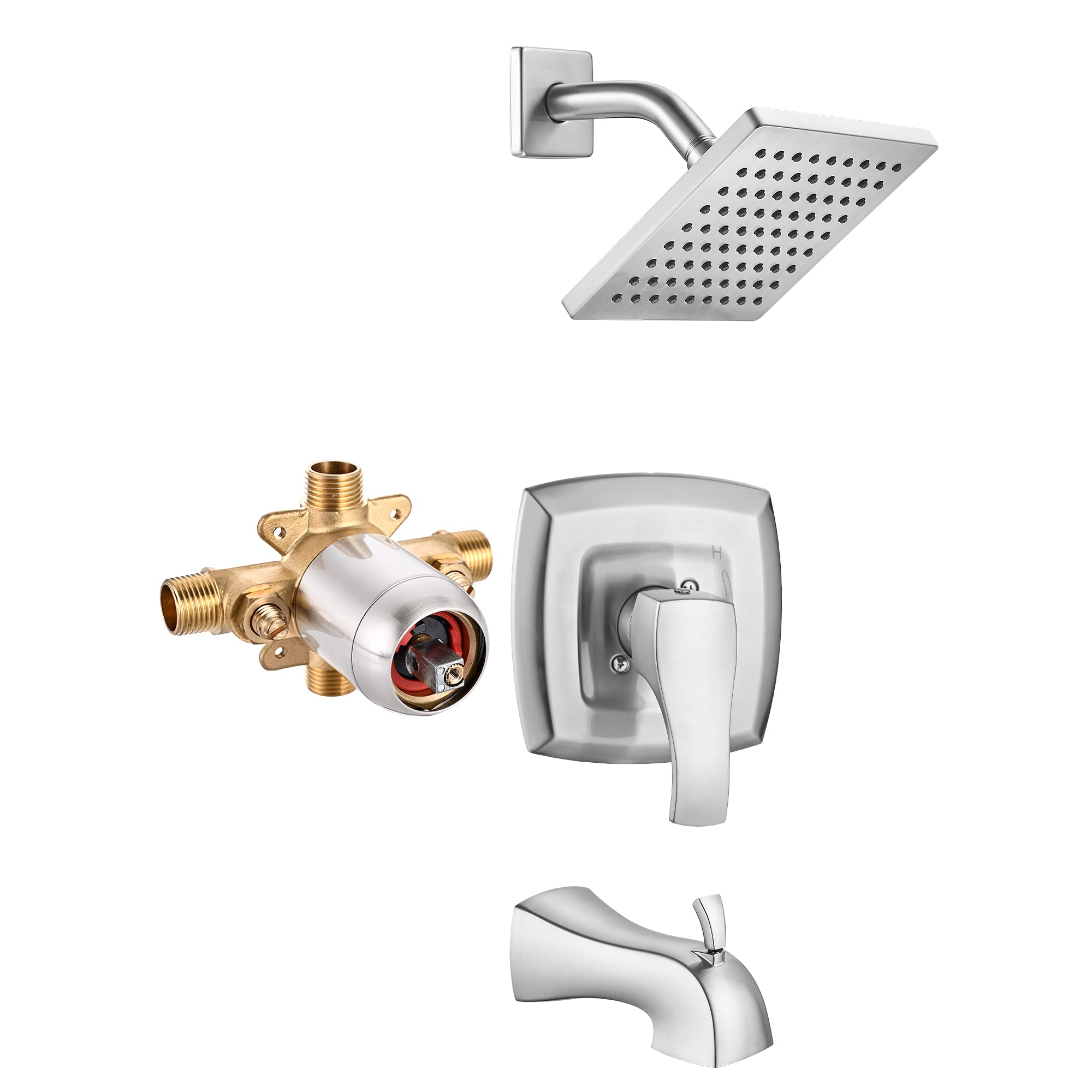 Hoomtaook 6-Inch Brushed Nickel Shower Faucet Set with Touch-Clean Rain Shower Head & Tub Spout - Complete Bathtub & Shower Trim Kit (Includes Valve) for Modern Bathroom Renovation - Perfect for Master Bath, Guest Bath & Spa-Like Shower Experience