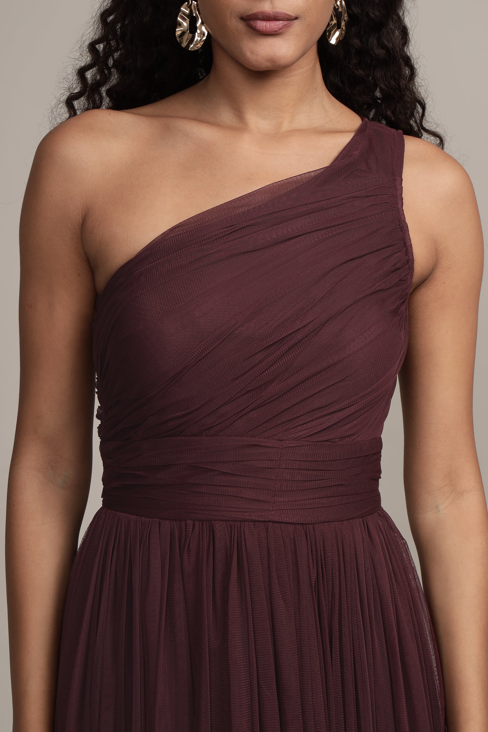 Elegant One Shoulder Maxi Dress in Plum - Perfect for Evening Parties, Weddings & Special Occasions