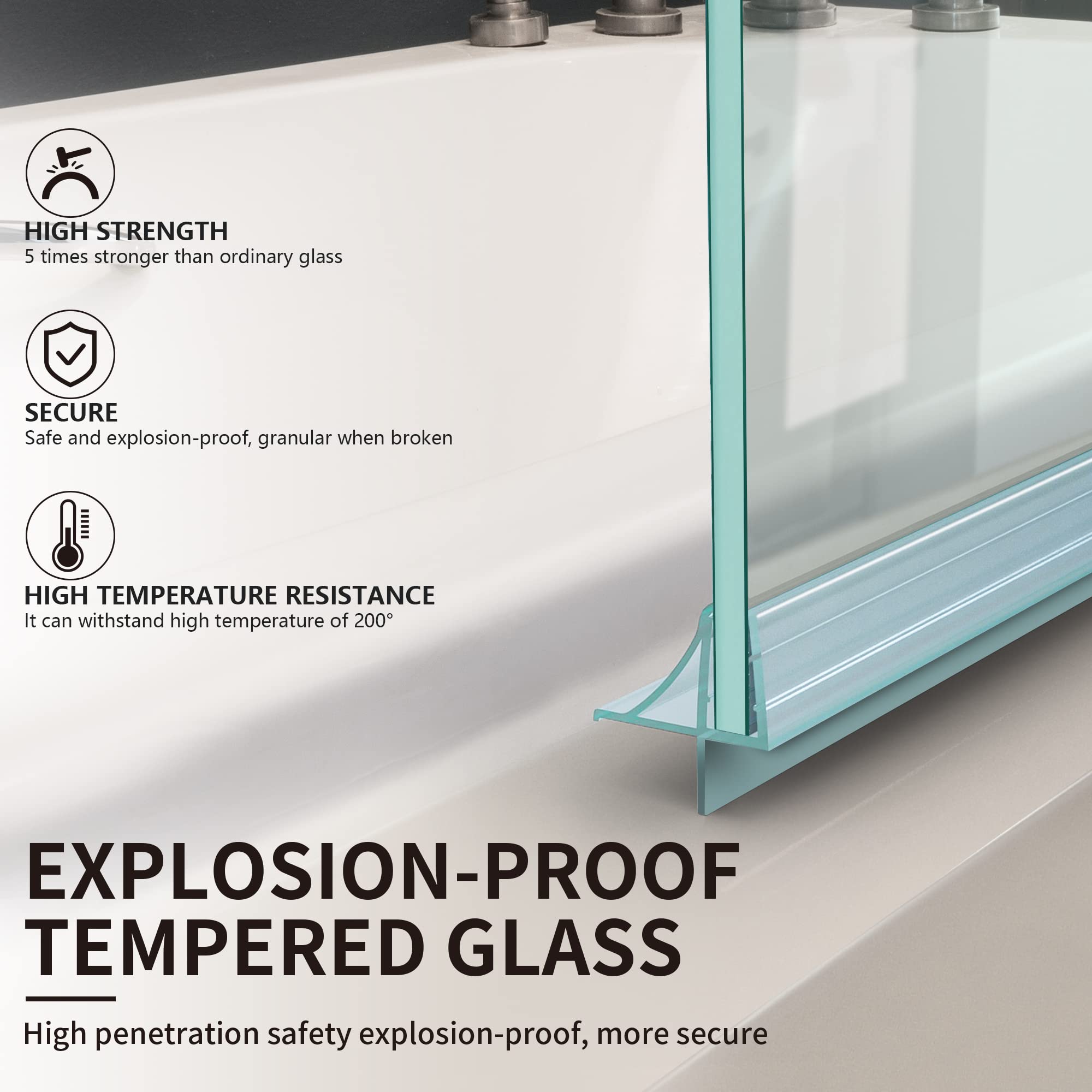 Frameless Shower Glass Door for Bathtub - 30