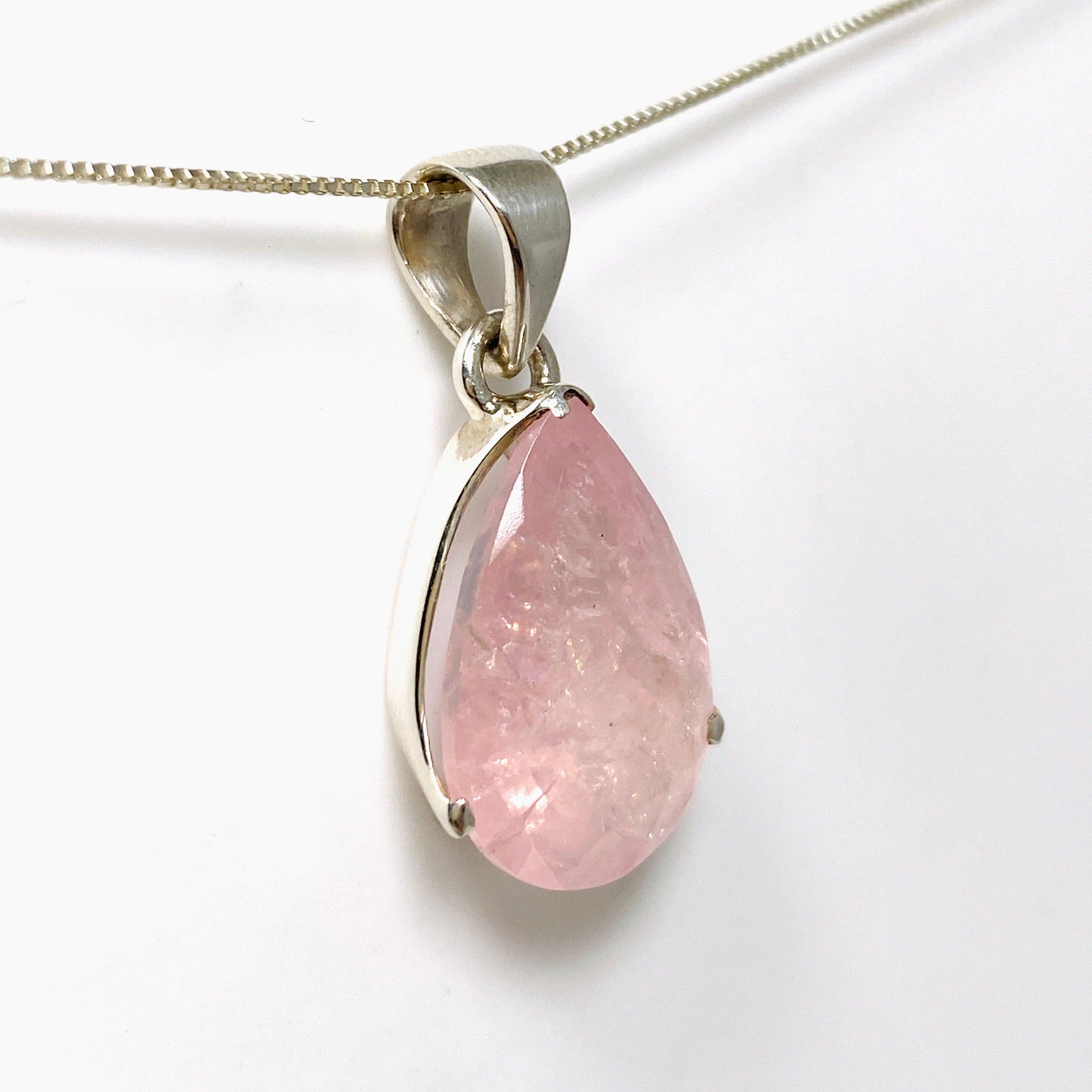 Morganite Faceted Teardrop Pendant Necklace PPGJ680 - Elegant Rose Quartz Jewelry for Women, Perfect for Weddings, Anniversaries & Special Occasions