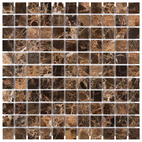 Emperador Dark Marble 1x1 Mosaic Tile - Premium Natural Stone for Bathroom, Kitchen Backsplash & Shower Wall - 12x12 Inch Square Mosaic Pattern