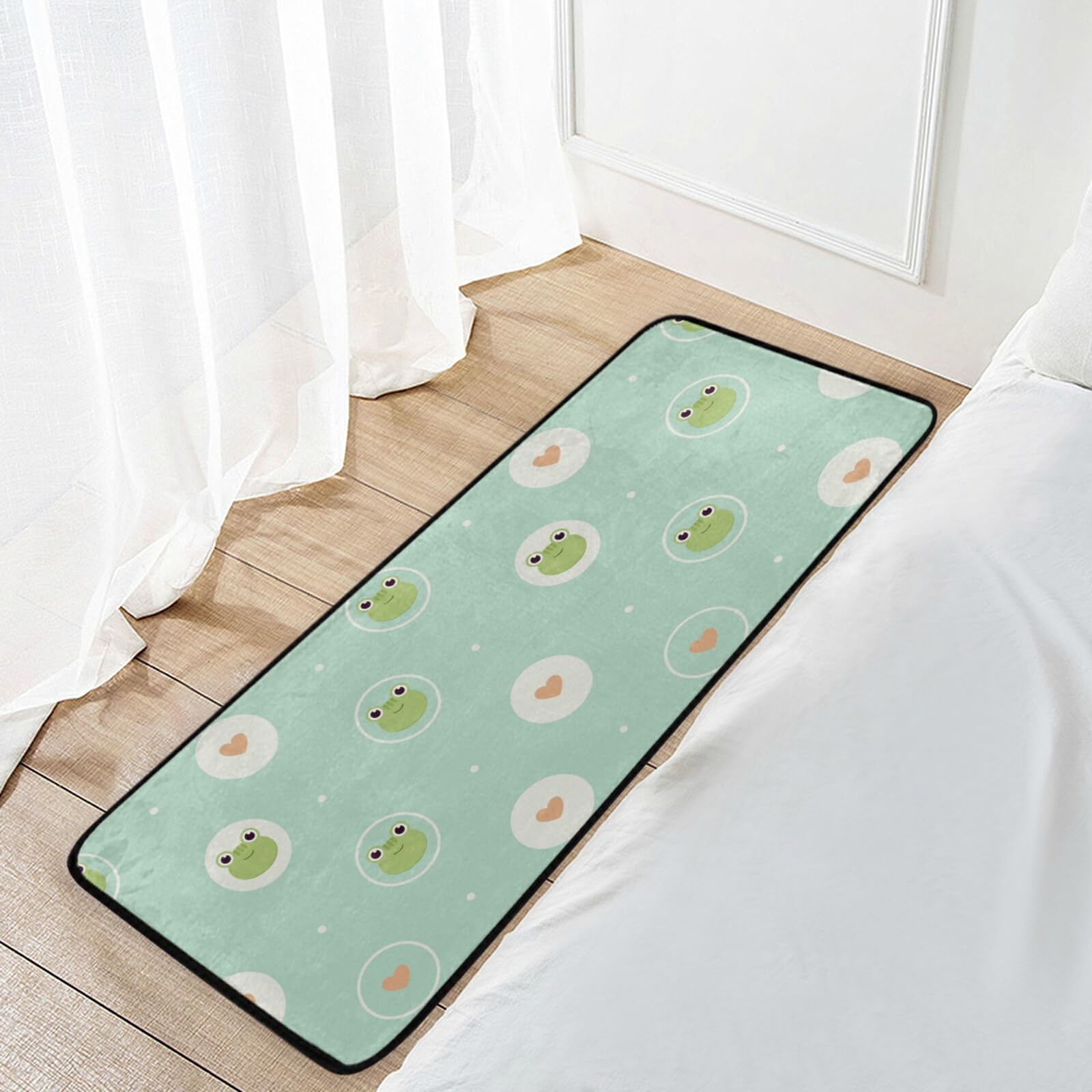 Non-Slip Washable Kitchen Rugs - Cute Frog Design Absorbent Floor Mats for Sink Area, Farmhouse & Bathroom - 39x20 Inch Green Cushioned Runner - Perfect for Home, Kitchen, and High-Traffic Areas