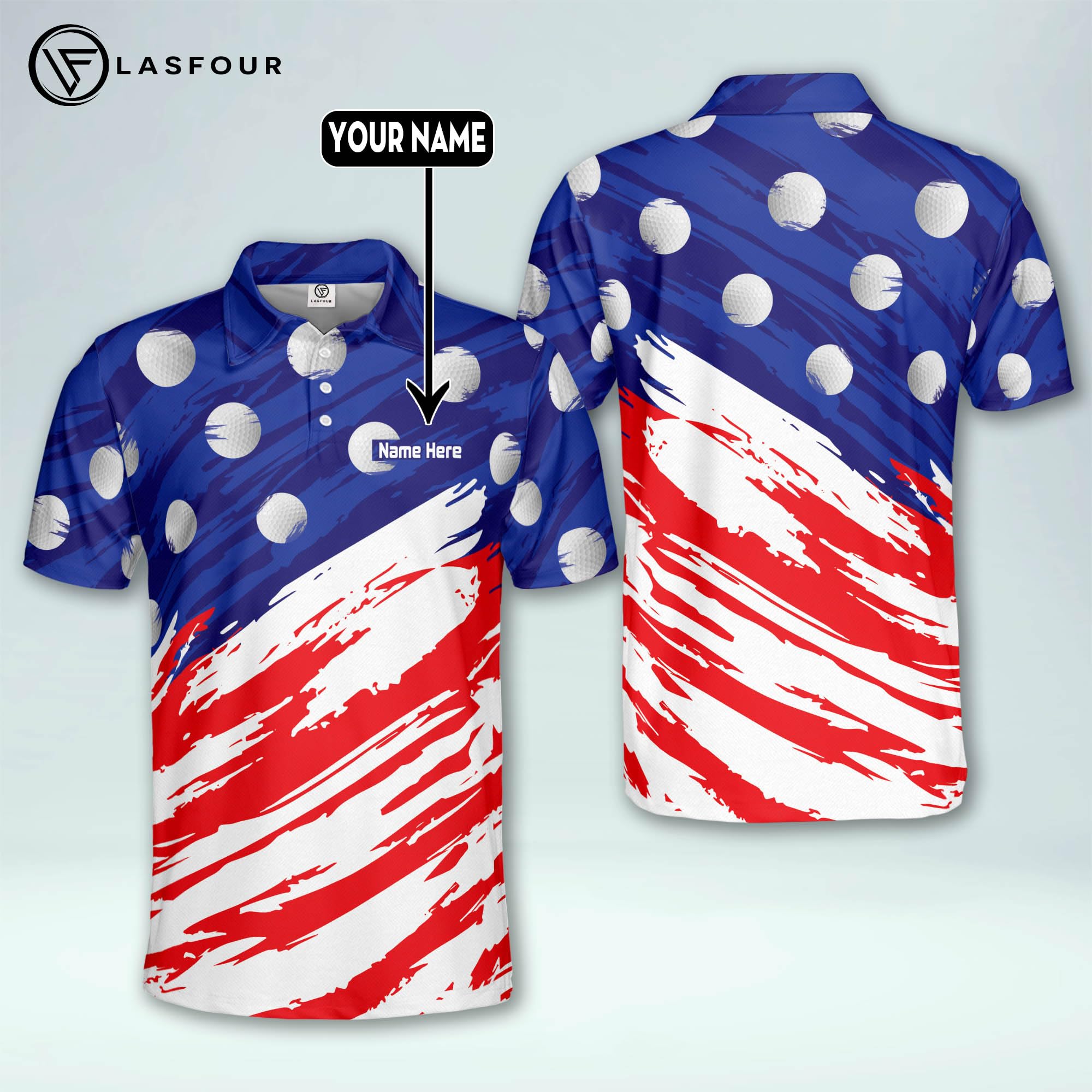 LASFOUR Personalized Patriotic Golf Polo Shirt for Men - American Flag Design, Moisture-Wicking Dry Fit Short Sleeve Performance Polo - Perfect for Golf Tournaments, 4th of July Celebrations & Patriotic Events