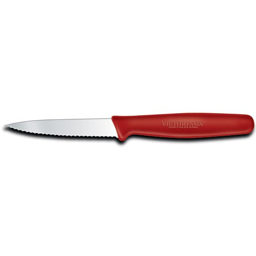 Victorinox 3 1/4 Inch Serrated Paring Knife with Red Handle - Perfect for Peeling, Slicing Fruits & Kitchen Prep | Swiss-Made Quality