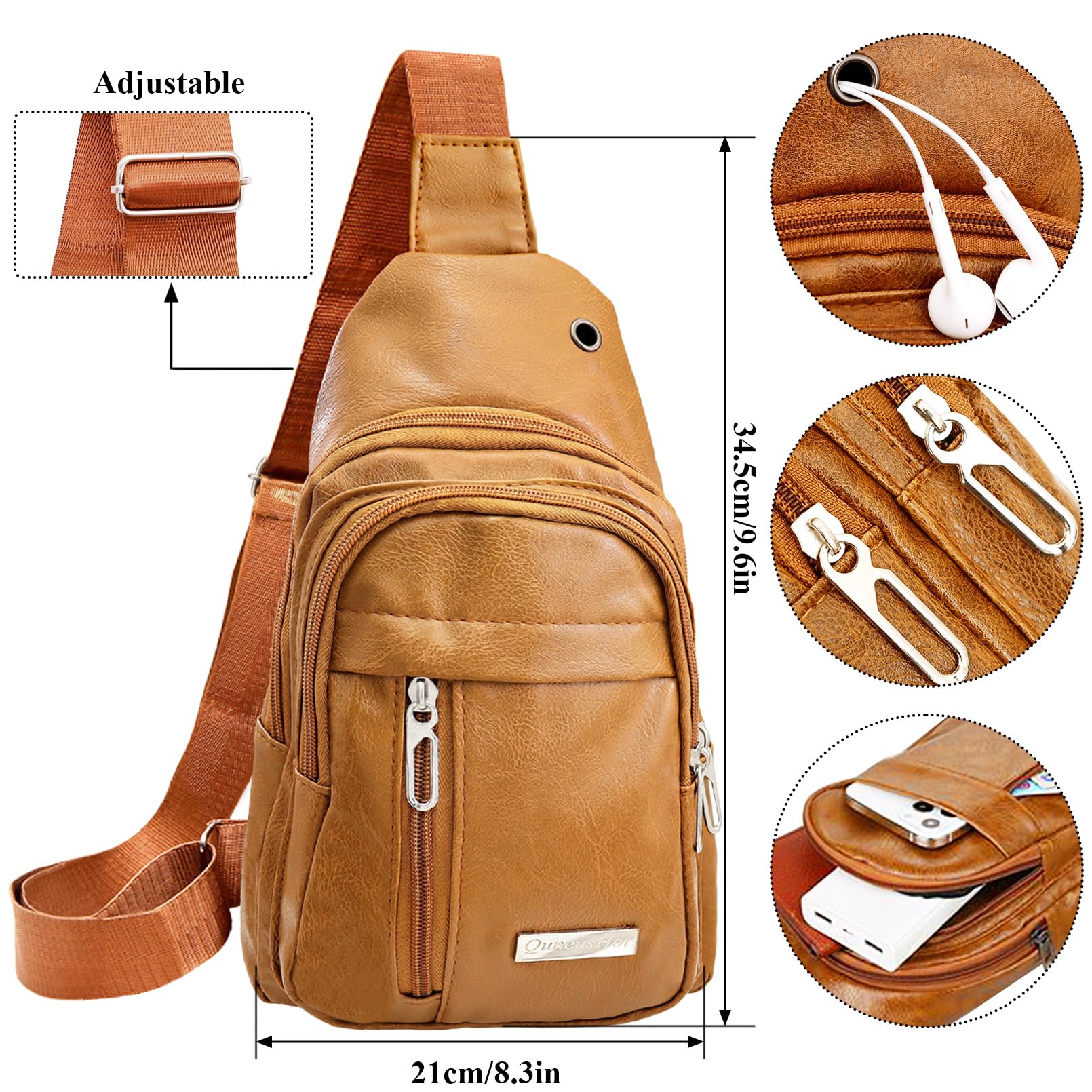QuneusHot 2Pcs Genuine Leather Crossbody Sling Bags - Anti-Theft Small Backpack for Men & Women - Perfect for Travel, Hiking, Shopping & Everyday Use