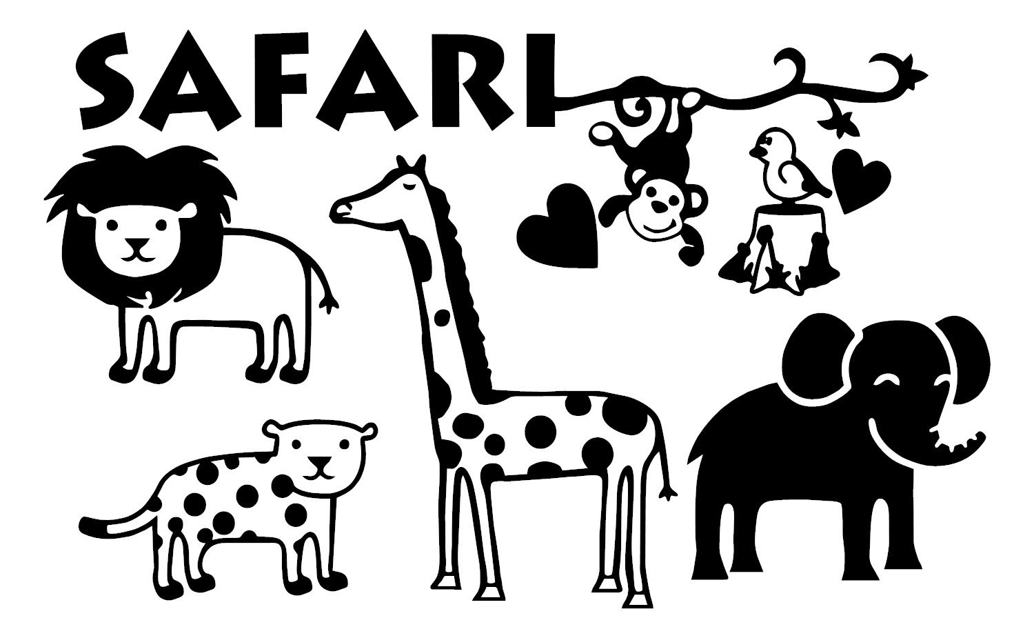 Black Vinyl Safari Animals Wall Decals - Jungle Nursery Decor for Baby Rooms | Perfect as Baby Shower Gifts & Kids Bedroom Decoration | Ideal for Nursery, Playroom & Children's Birthday Party Decorations