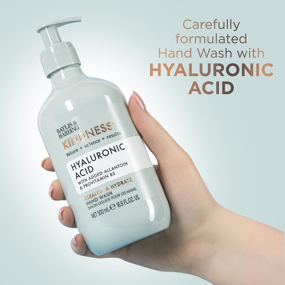 Baylis & Harding Hyaluronic Acid Hand Wash - Moisturizing & Hydrating Liquid Soap for Dry Skin, 16.9 Fl Oz - Perfect for Bathroom, Kitchen & Guest Washroom Use