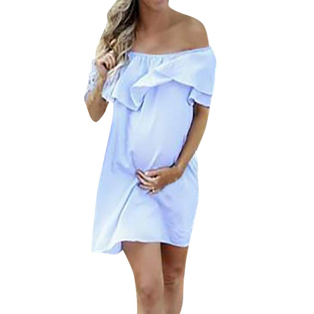 Sexy Maternity Sundress for Women - Off Shoulder Pregnancy Dress with Short Sleeves, Wedding Guest Dress for Bride, Beach Vacation & Summer Maternity Wear