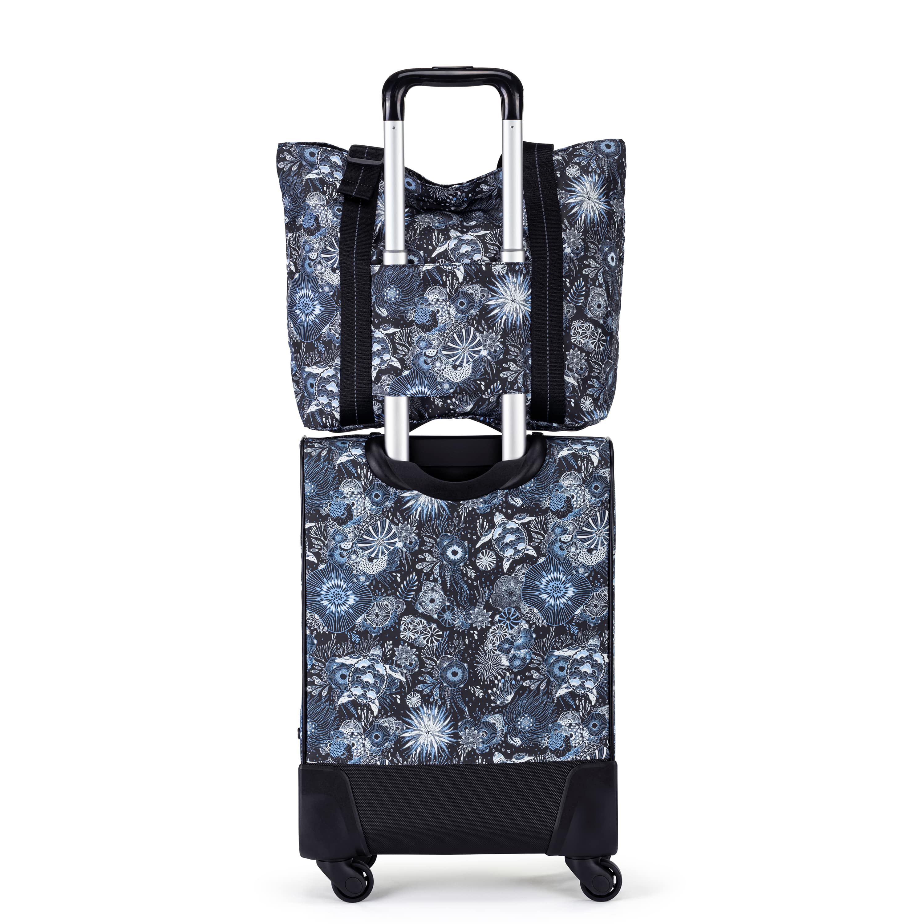 On The Go 21 Spinner Luggage Set - EcoTwill Fabric - Midnight Seascape Color - Perfect for Business Travel & Weekend Getaways