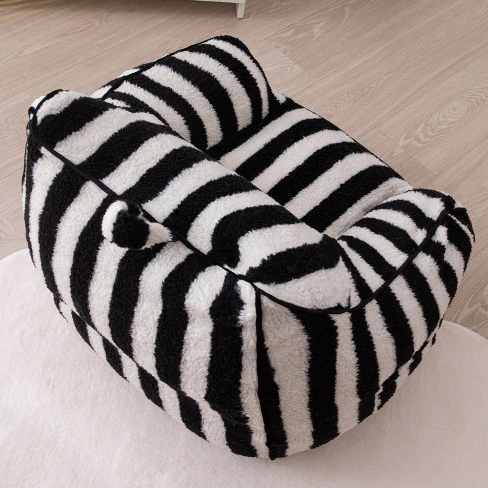 MAXYOYO Kids Bean Bag Chair - Soft Sherpa Bean Bag Couch with Decorative Edges for Boys & Girls | Comfortable Seating for Bedroom, Playroom & Reading Nook (Stripe Black)