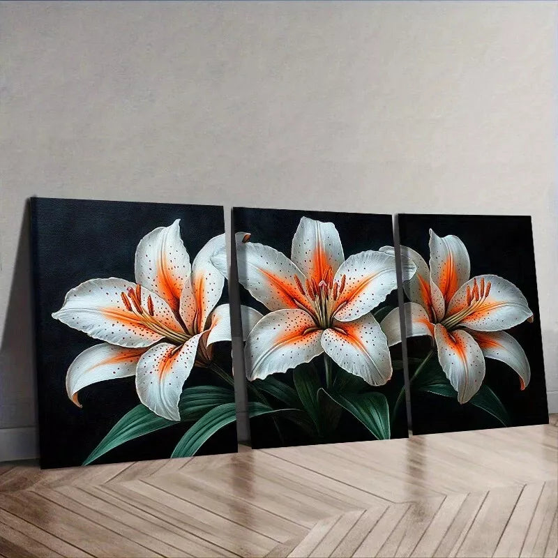 3-Piece Framed Canvas Wall Art Set - Lilies Floral Design, 40x60cm, High Quality Print, 100% Australian Made, Ready to Hang - Perfect for Living Room, Bedroom & Office Decor