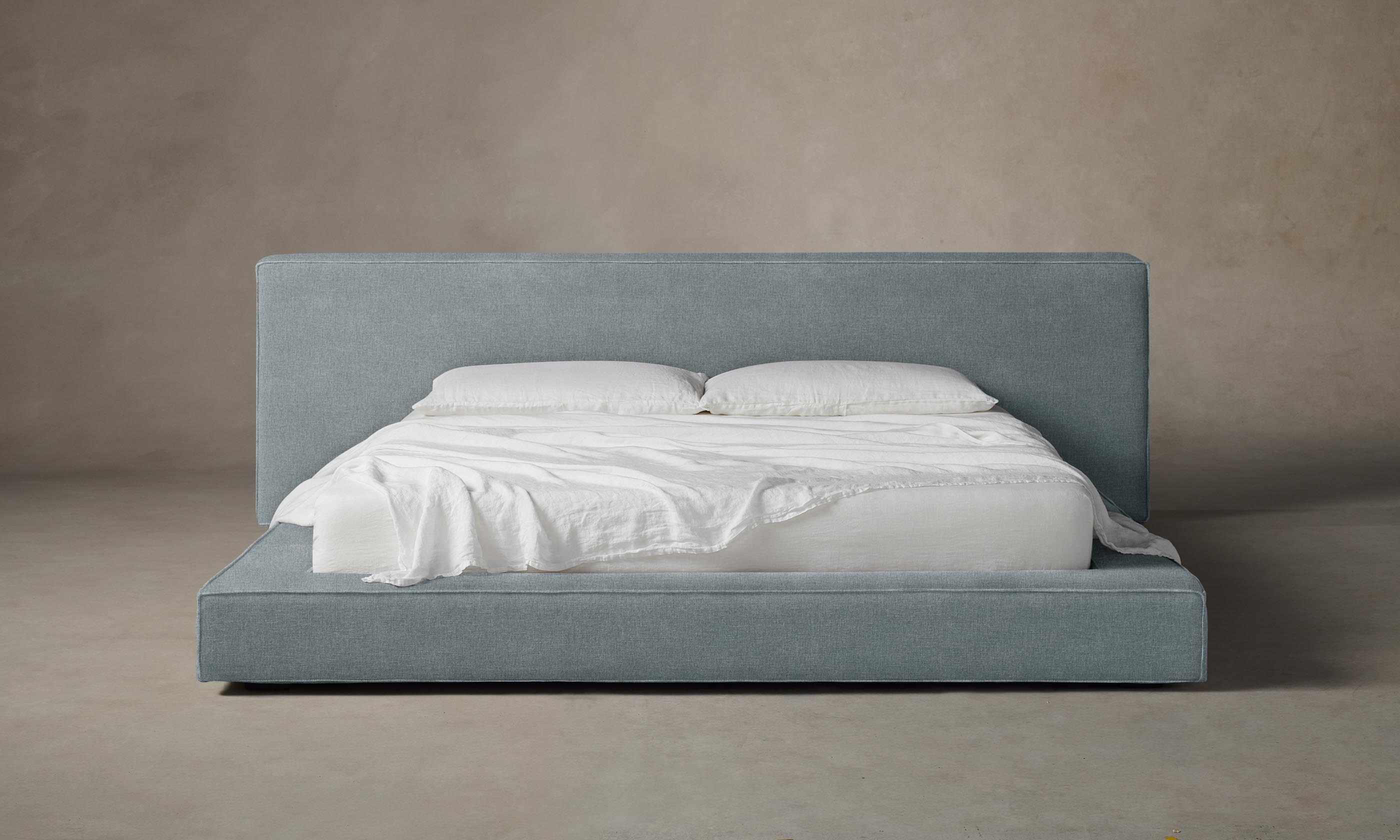 The Eldridge Bed - Premium Performance Mélange Weave Aegean Blue King Size Bed Frame with Headboard - Perfect for Modern Bedrooms & Master Suites
