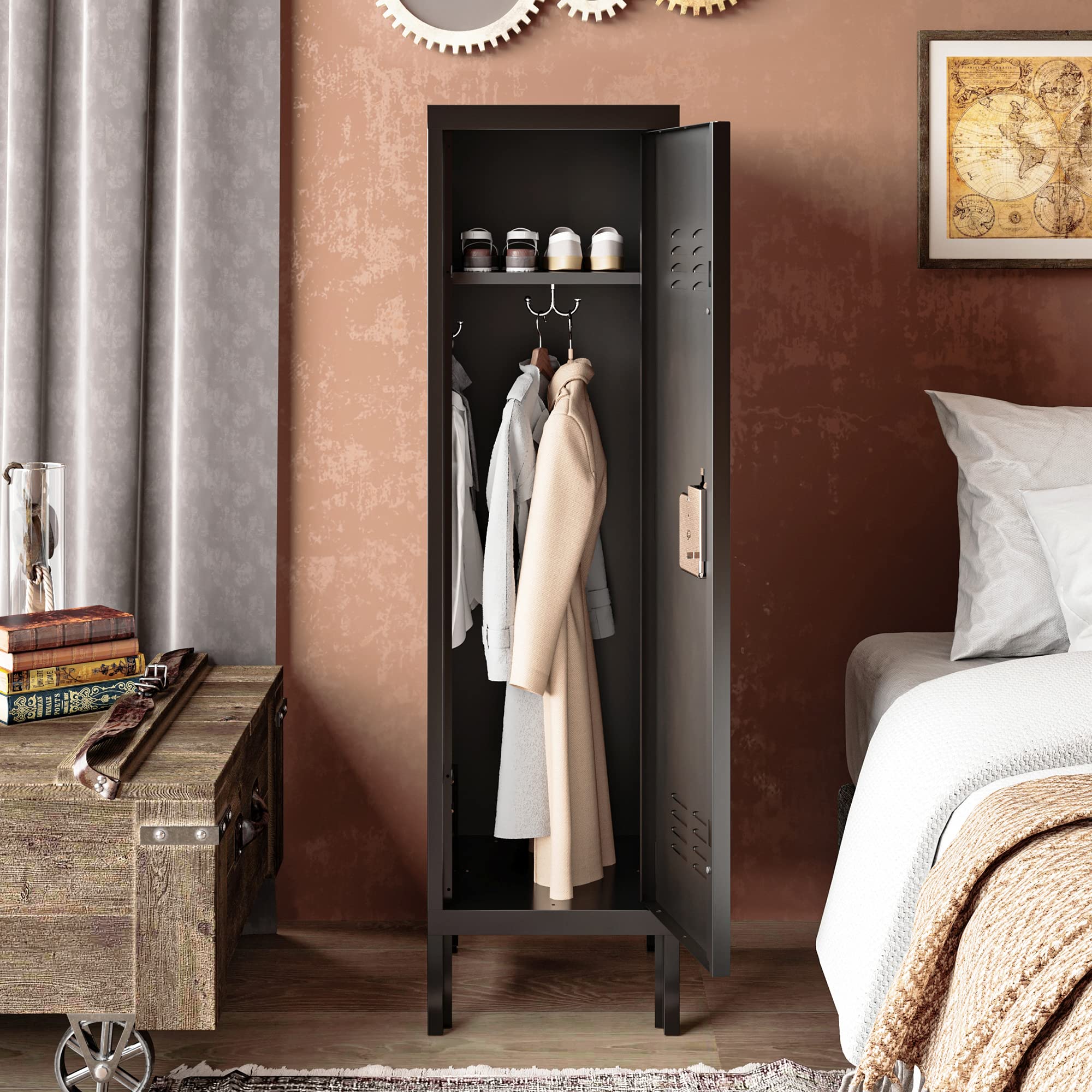 STANI Metal Locker Cabinet - Heavy Duty Steel Storage Organizer with Lockable Doors & Adjustable Shelves for Home Office, Gym, School - Perfect for File Storage, Coat Hanging & Equipment Organization