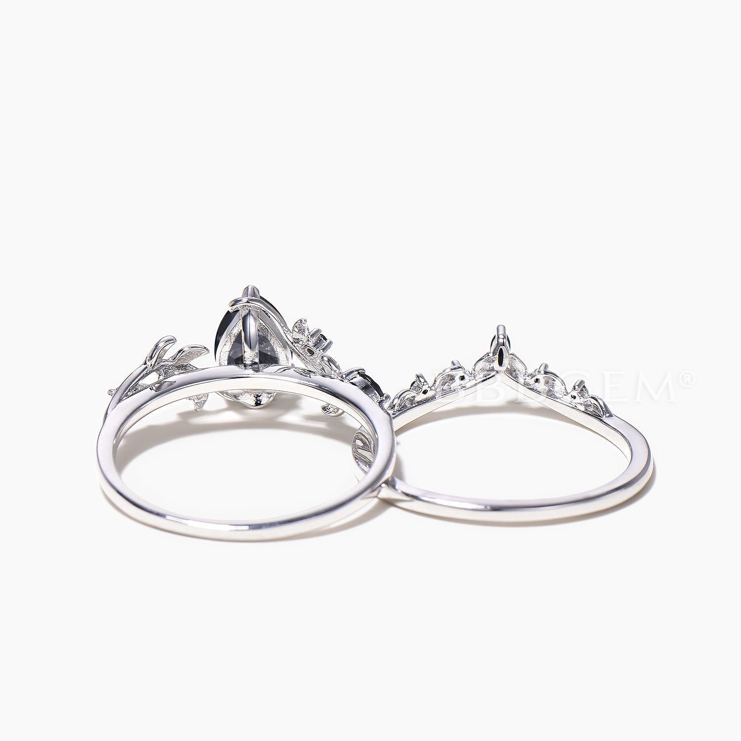 Natural Salt and Pepper Diamond Wedding Ring for Women - Pear Cut, Platinum Band, Nature Inspired Design - Perfect for Engagement, Anniversary & Bridal Jewelry