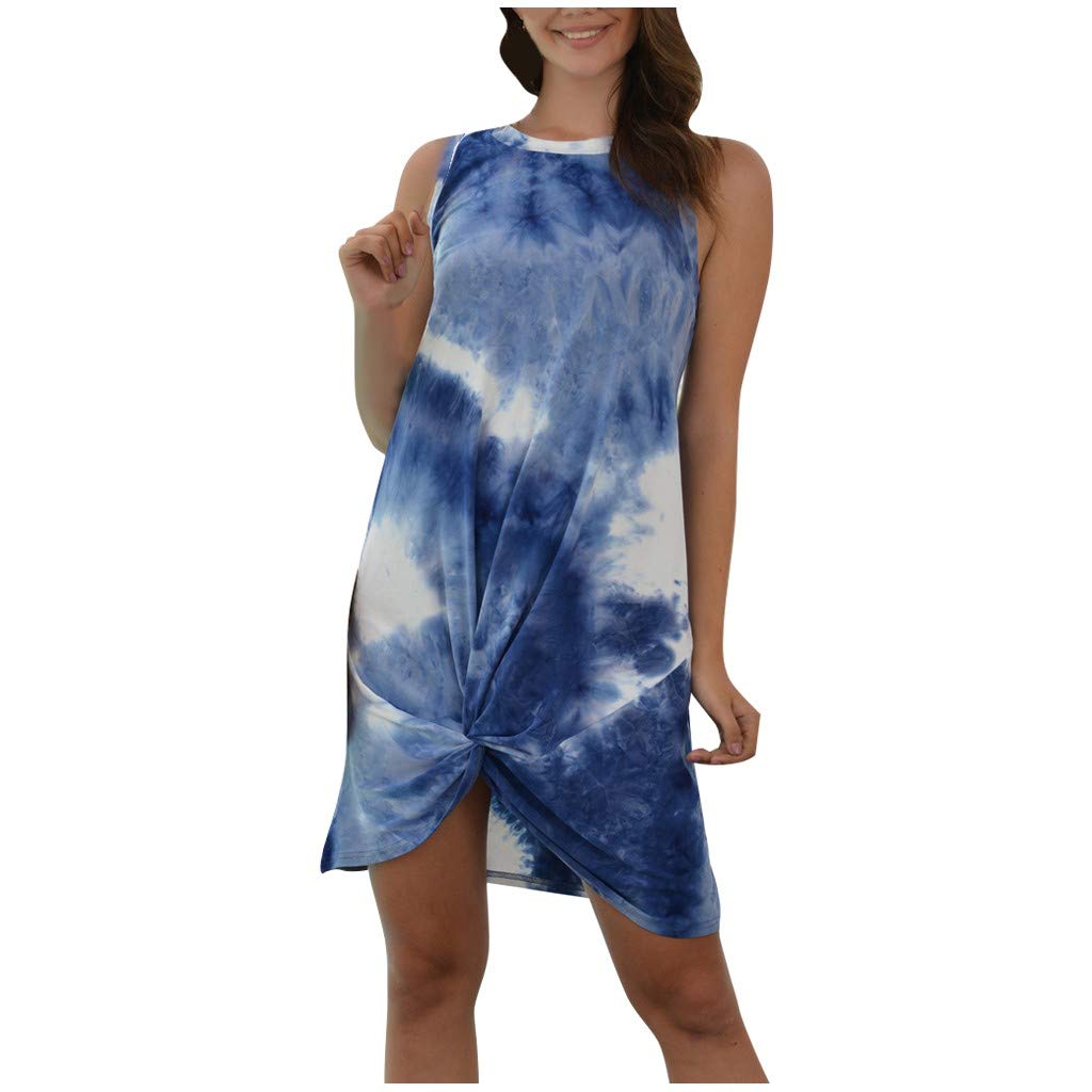 Women's Summer Work Dresses - Sleeveless Round Neck Tie-Dye Office Dress | Breathable & Sexy Casual Workwear for Women | Perfect for Office, Business Meetings & Summer Outings