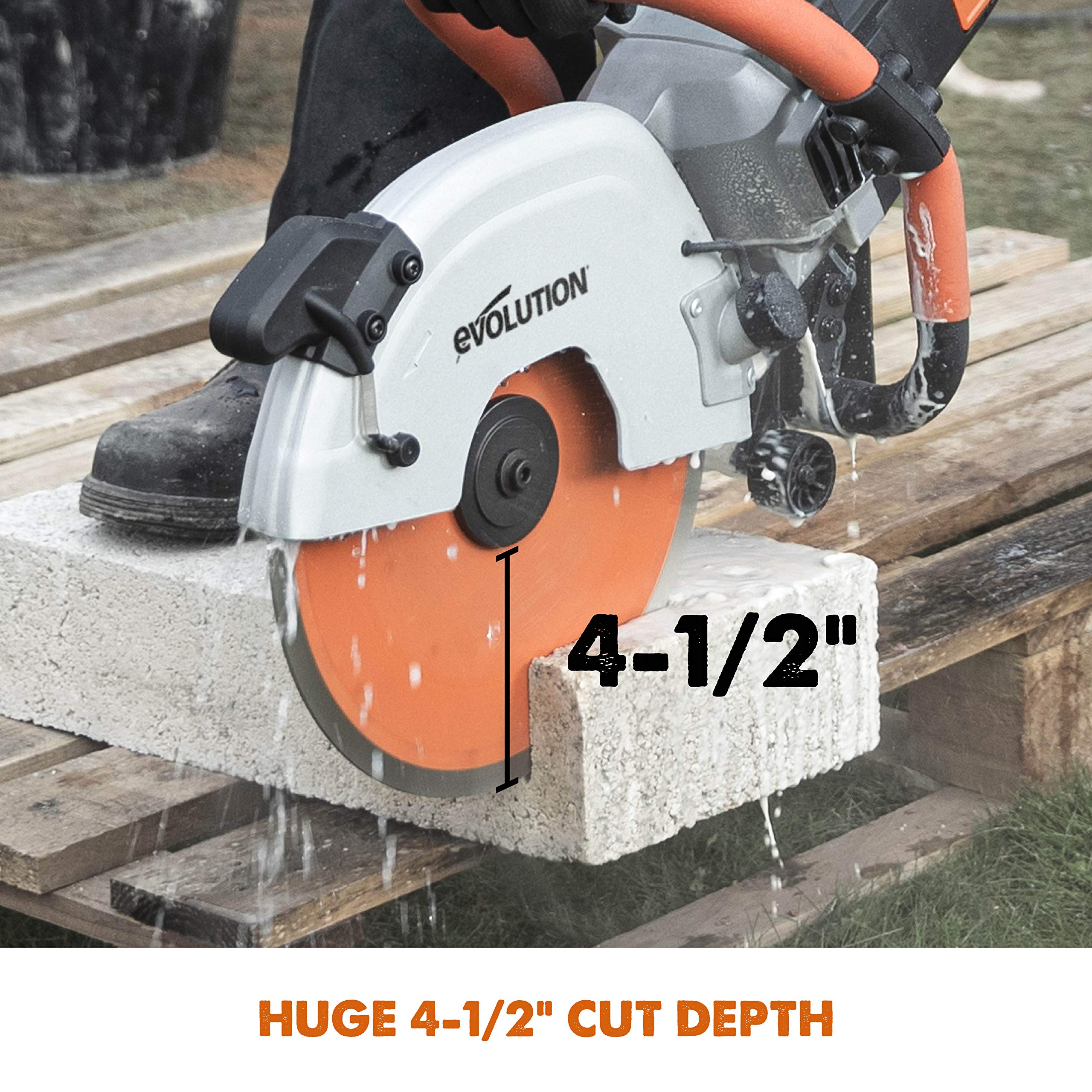 Evolution R12DCT 12-Inch Electric Concrete Saw with Water Fed Dust Suppression - Angle Grinder & Cut Off Saw for Masonry Work (No Gas, 4-1/2