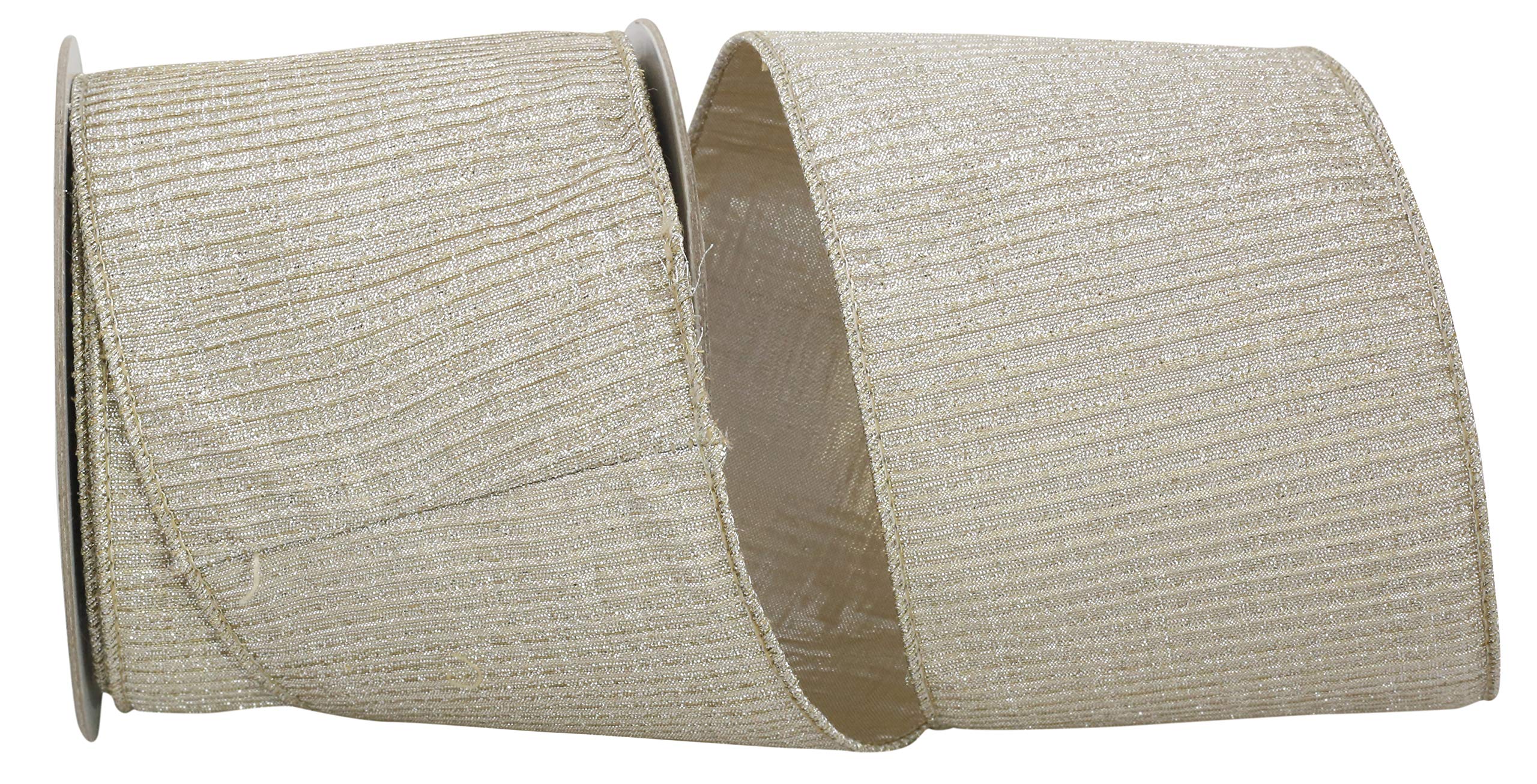 Reliant 4 Inch x 10 Yards Platinum Metallic Wired Edge Ribbon - Elegant Pleated Decorative Ribbon for Gift Wrapping, Wedding Decorations, Party Favors & DIY Crafts