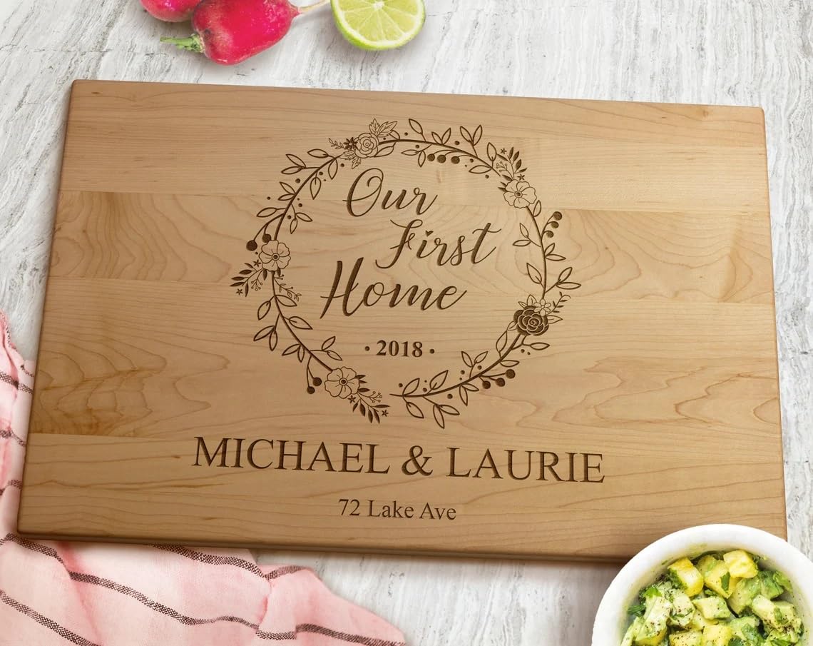 Personalized Custom Cutting Board - Unique Housewarming Gift for New Homeowners, First Home Gift Idea, Realtor Closing Present - Perfect for Kitchen Use & Home Decor