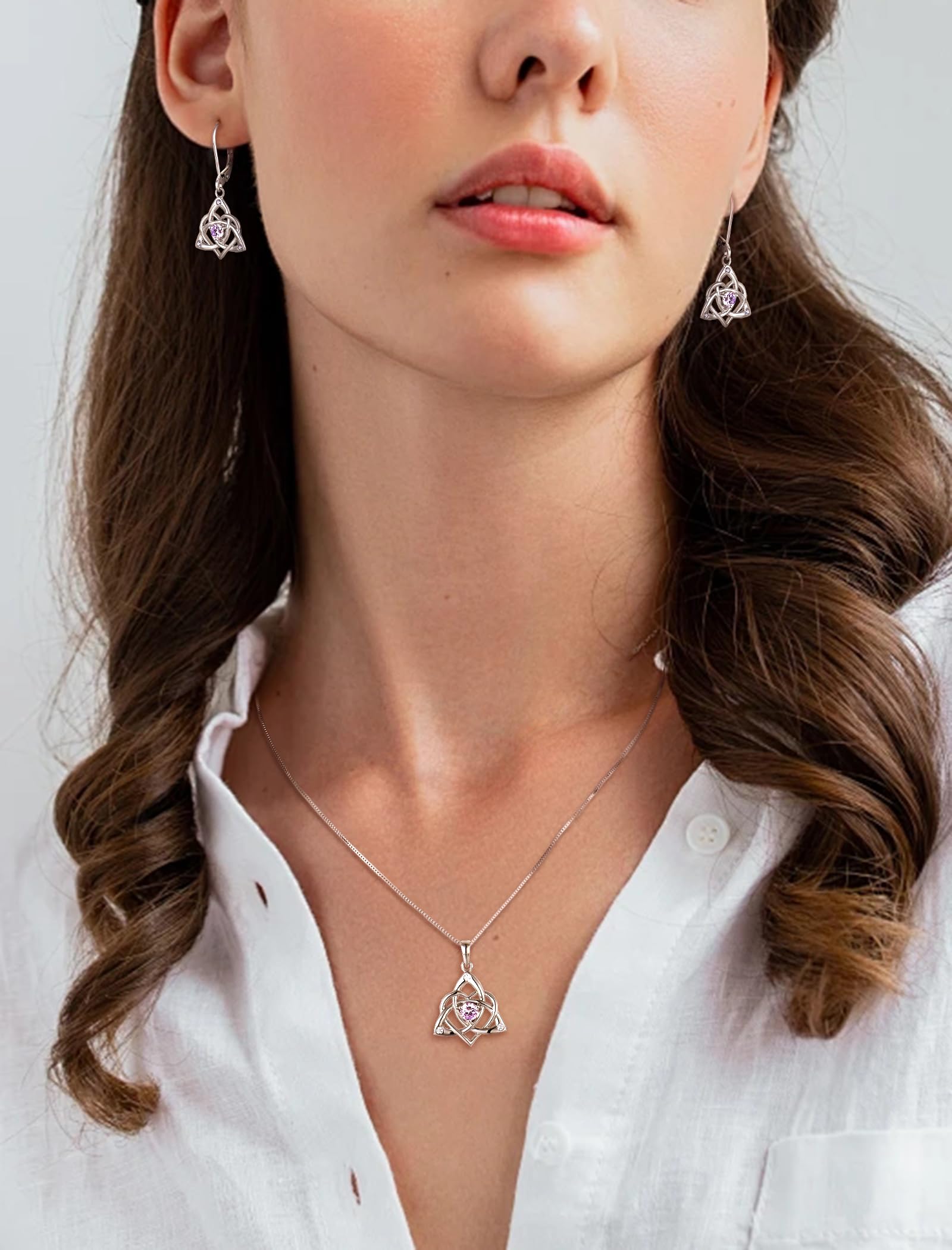 Celtic Knot Dangle Earrings for Women - Sterling Silver Trinity Love Knot Leverback Earrings with Gemstones | Elegant Gift for Anniversary, Wedding & Special Occasions