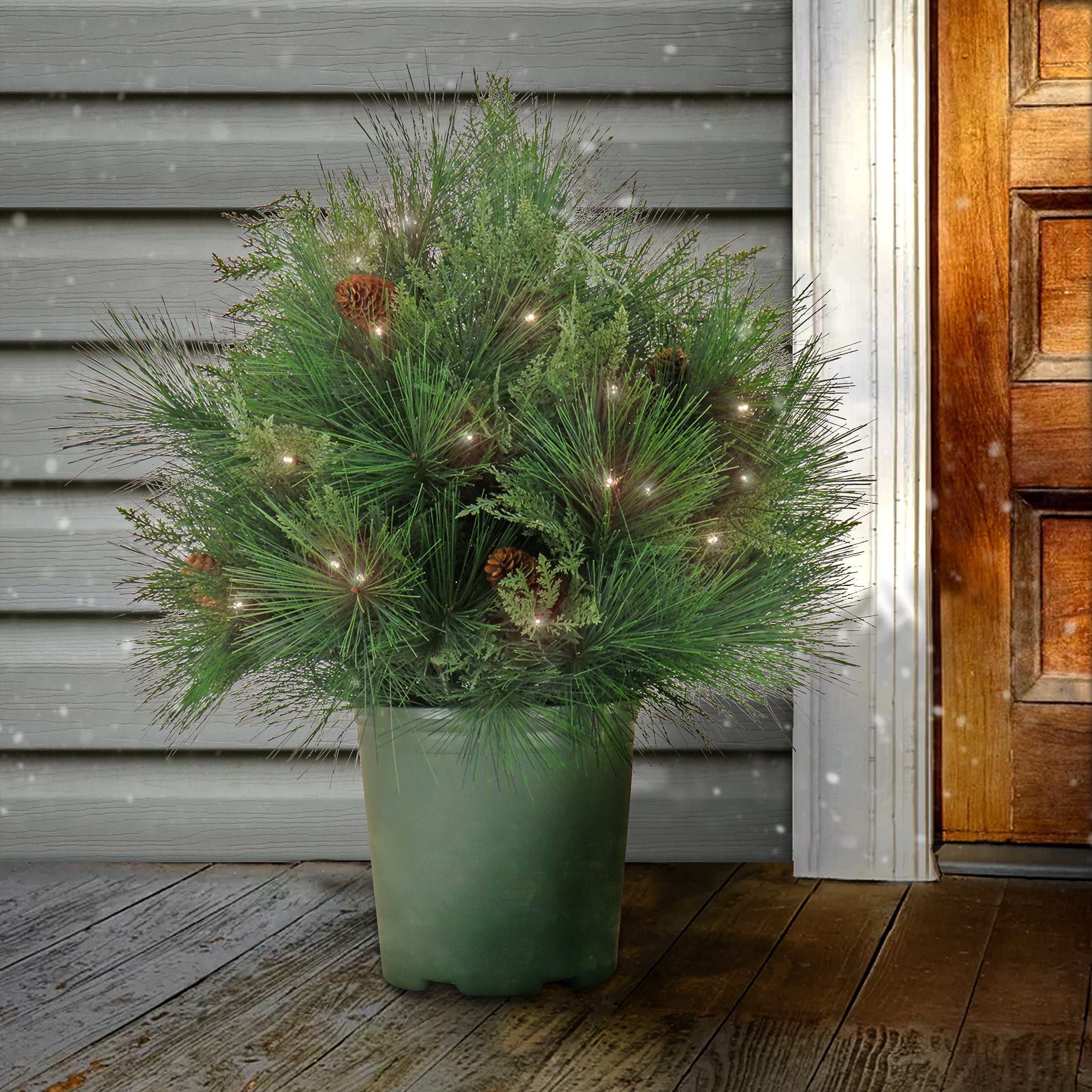 26 in. Pre-Lit HGTV Home Collection Black Tie Planter Filler - Artificial Christmas Tree for Indoor Holiday Decor, Living Room, Office & Party Decoration