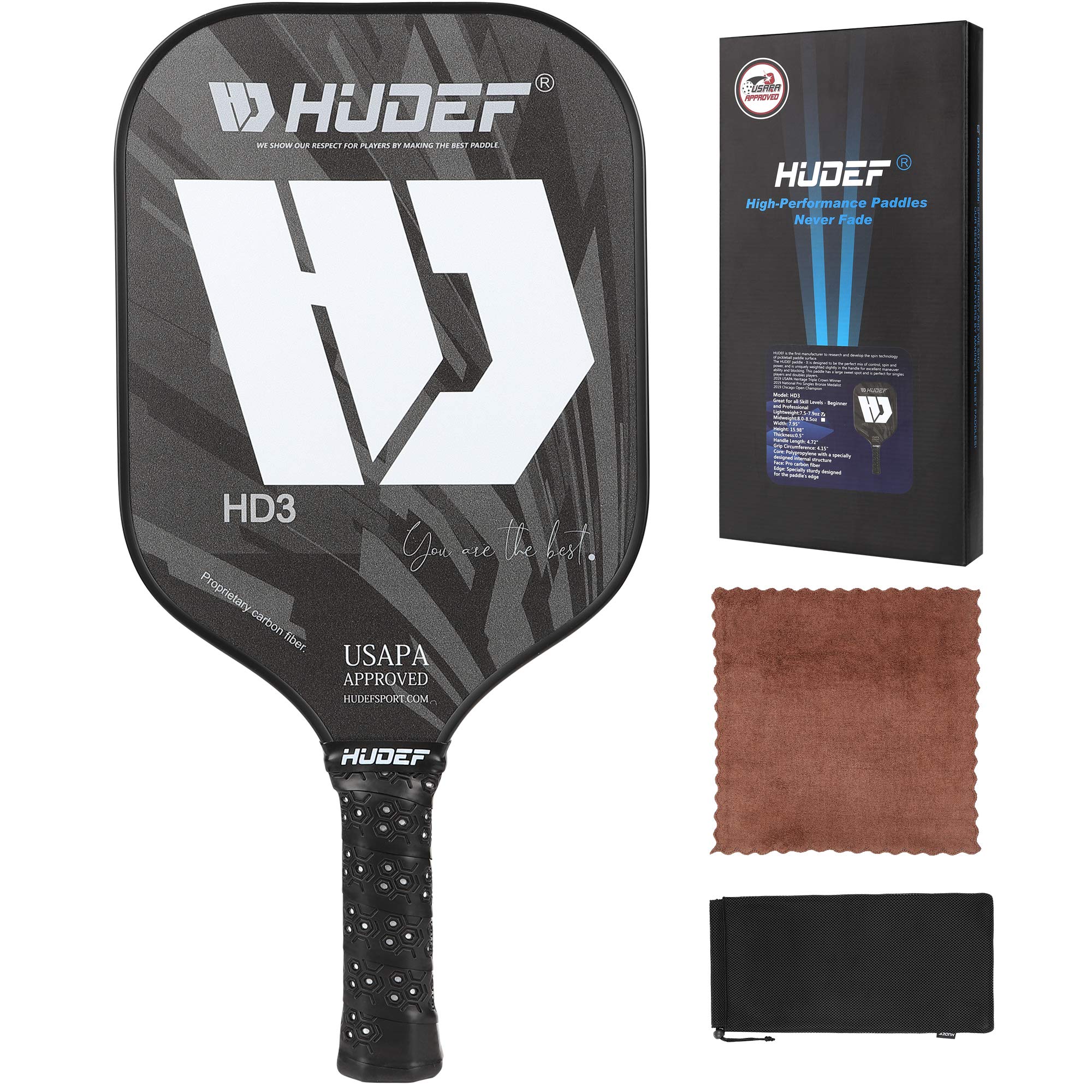 Premium USAPA Approved Pickleball Paddles - Graphite Carbon Fiber Surface with Polypropylene Core - Lightweight Long Handle for Beginners & Pros - Perfect for Indoor & Outdoor Court Play, Training & Competitive Matches