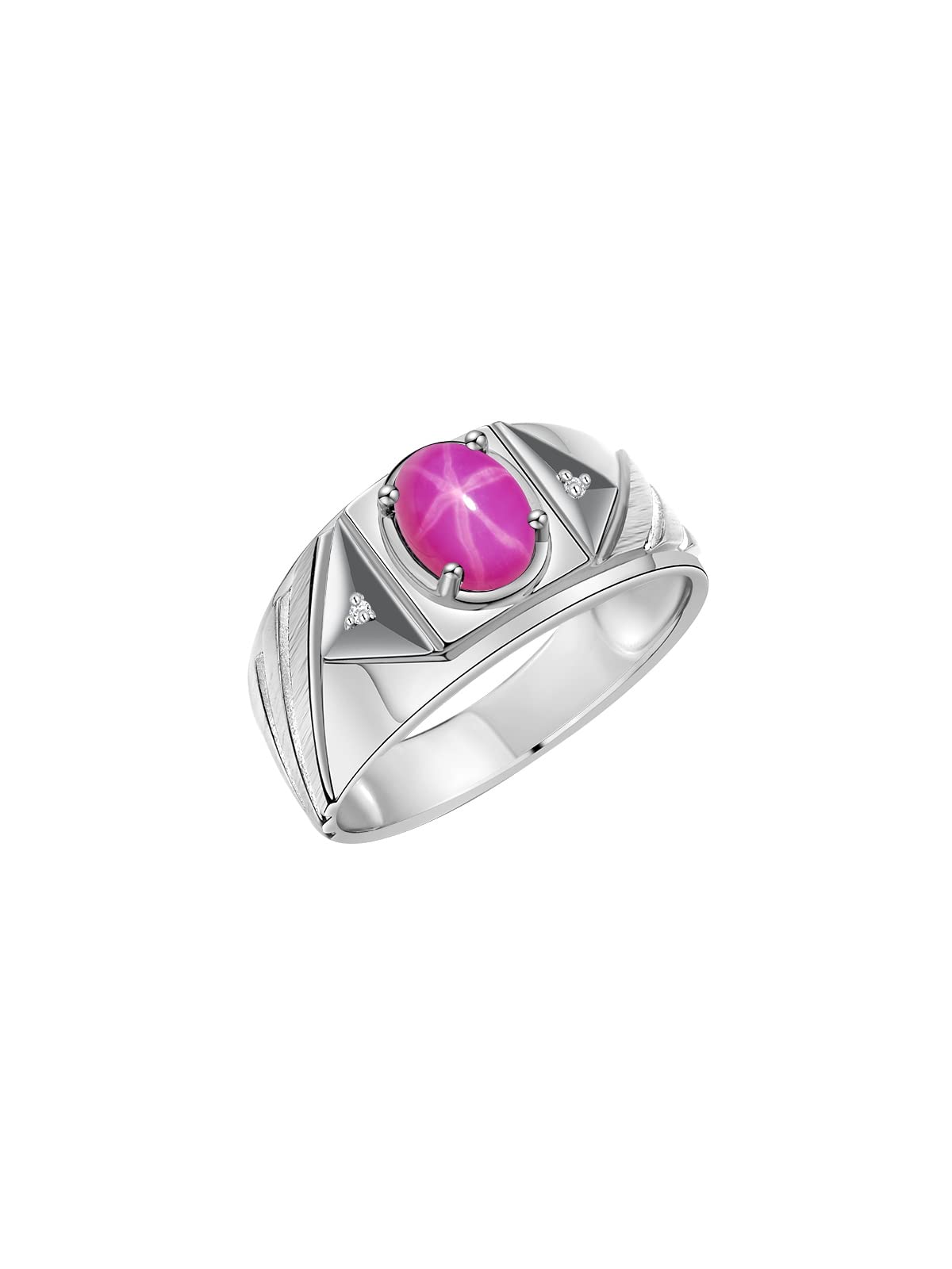 Rylos Men's Sterling Silver Designer Rings - 8x6MM Oval Gemstone & Diamond Accents Birthstone Rings (Sizes 8-13) - Classic Style for Weddings, Anniversaries & Gifts