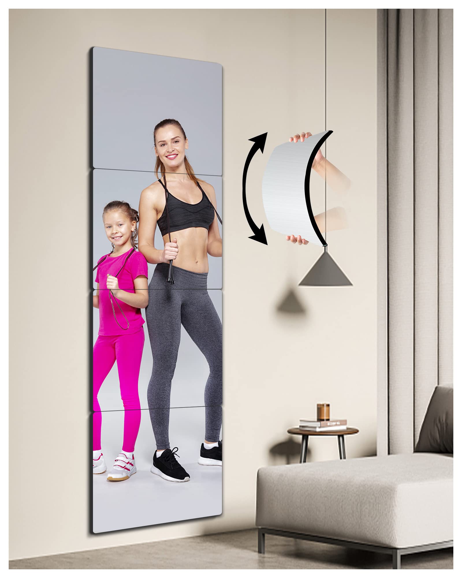 Kids Wall Mirror - Shatterproof & Unbreakable Full-Length Mirror, 8'' x 8'' (4 Pack) - Super Thick 1/8'' Body Mirror for Bedroom, Home Gym, Closet Door - Perfect for Kids' Rooms, Dance Practice & Fitness Workouts