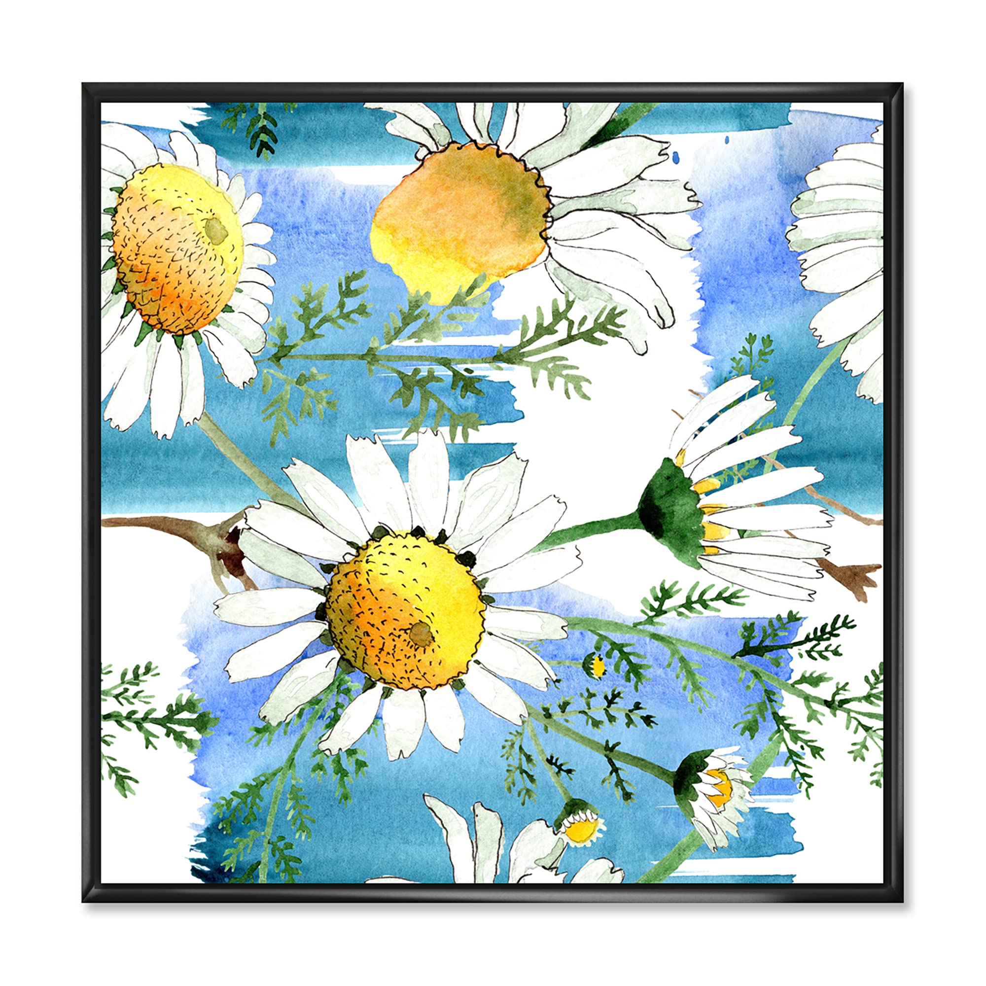 DesignQ Wild Spring Chamomile Flowers Framed Canvas Wall Art Print - Home Decor, Living Room, Bedroom, Office Wall Hanging