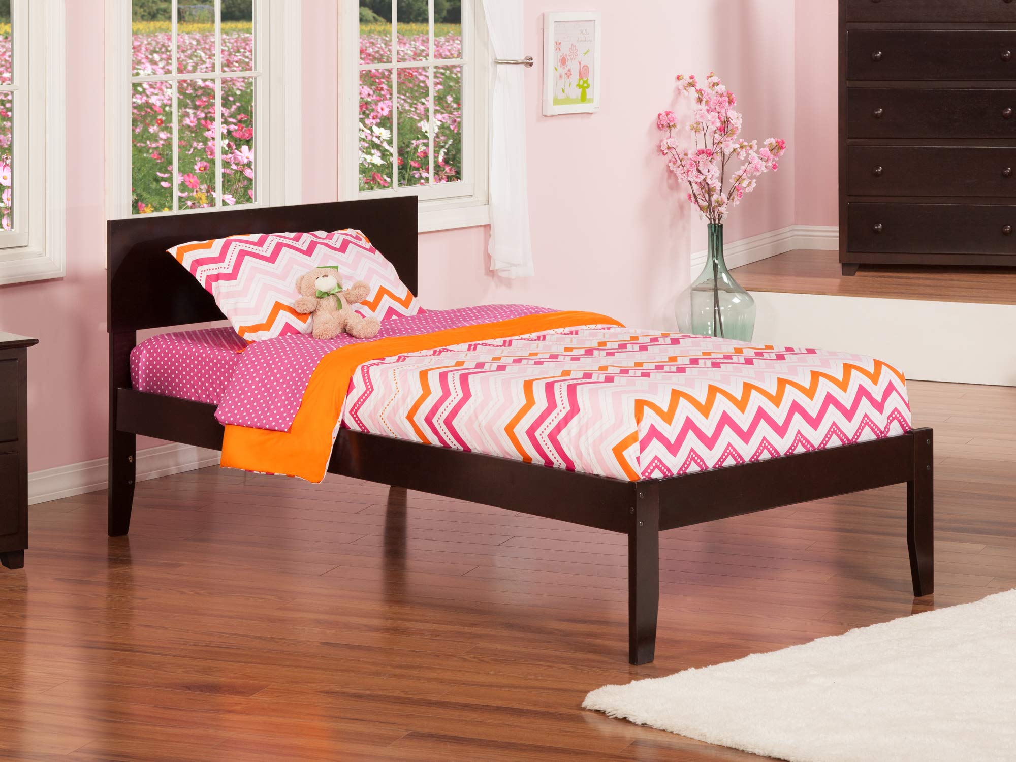 Atlantic Furniture Orlando Open Foot Bed Frame in Espresso Finish - Modern Platform Bed for Bedroom, Guest Room, or Dorm