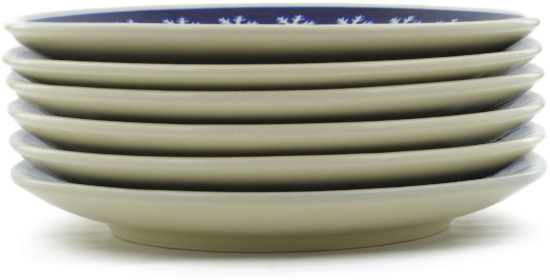 Authentic Polish Pottery 7½-inch Set of 6 Dinner Plates - Handcrafted Snowflakes Tree Design - Includes Certificate of Authenticity - Perfect for Holiday Dining, Gift Giving & Home Decor