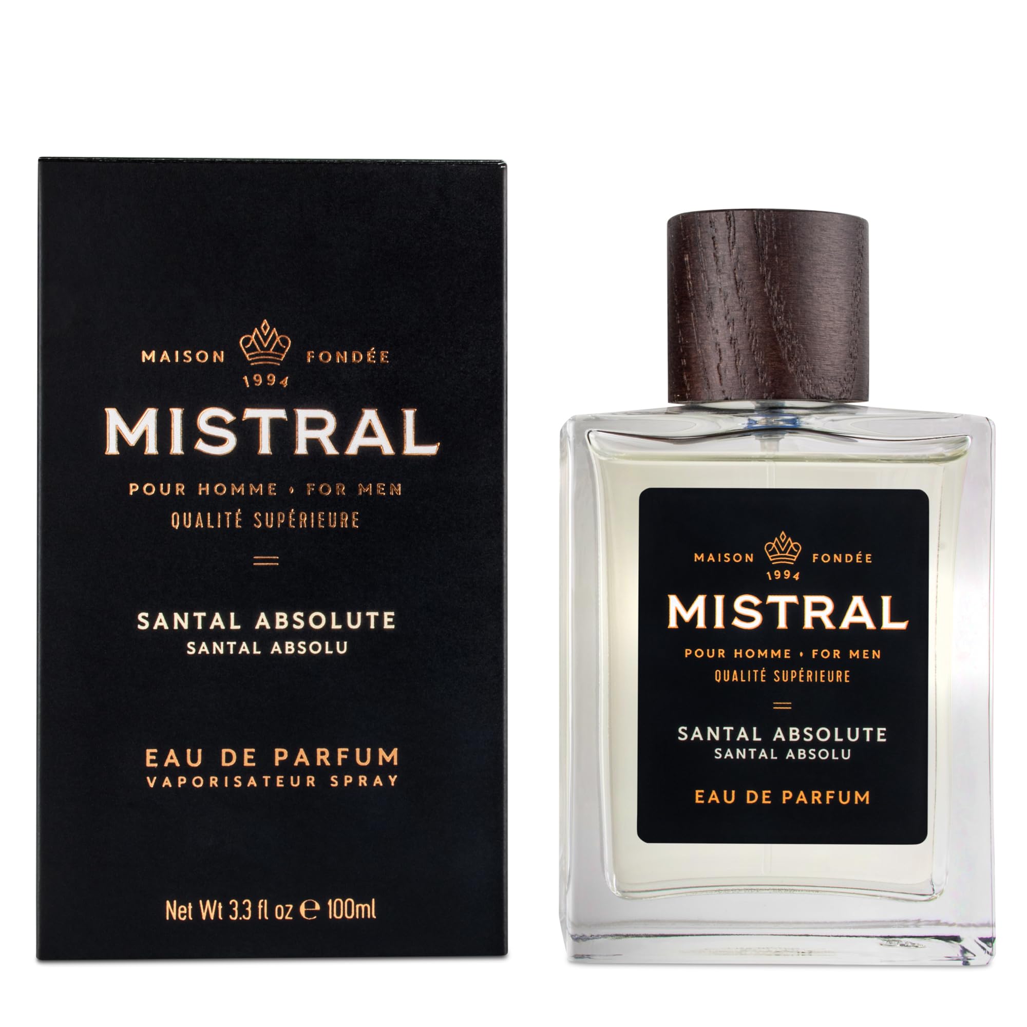 Mistral Cologne for Men - Santal Absolute Eau de Parfum, 3.3 Fl Oz (100ml) Long-Lasting Fragrance - Perfect for Date Nights, Office & Special Occasions