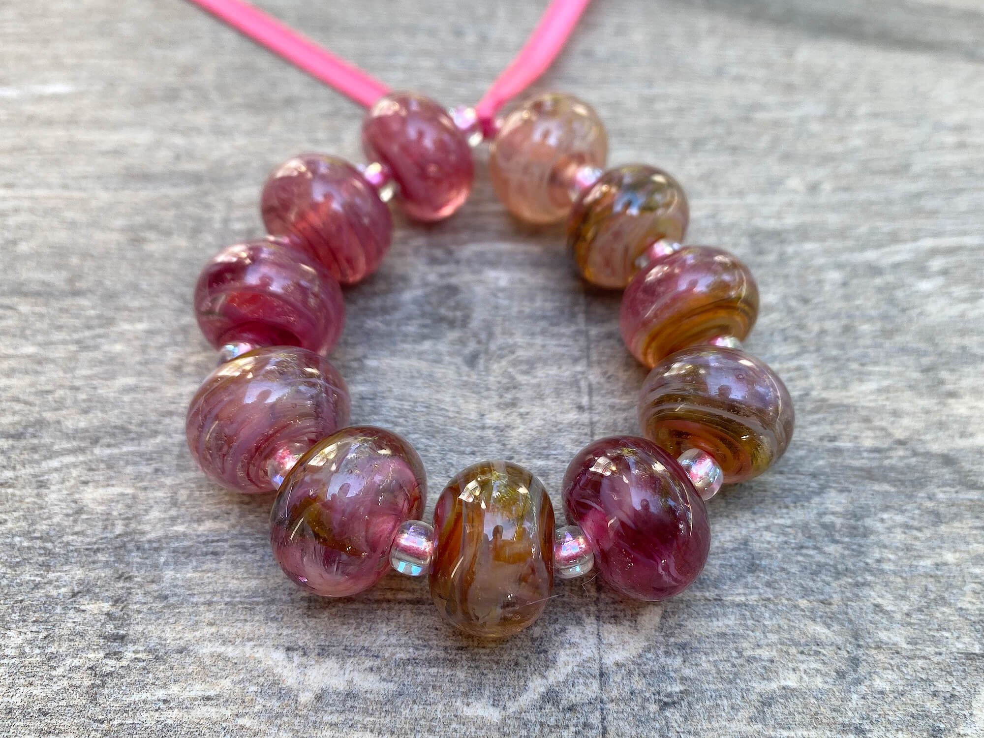 11pcs Kiss Me Pink Swirl Glass Lampwork Beads Set for Jewelry Making - DIY Bracelet, Necklace, Earrings Crafting Supplies - Perfect for Gift Giving & Handmade Creations