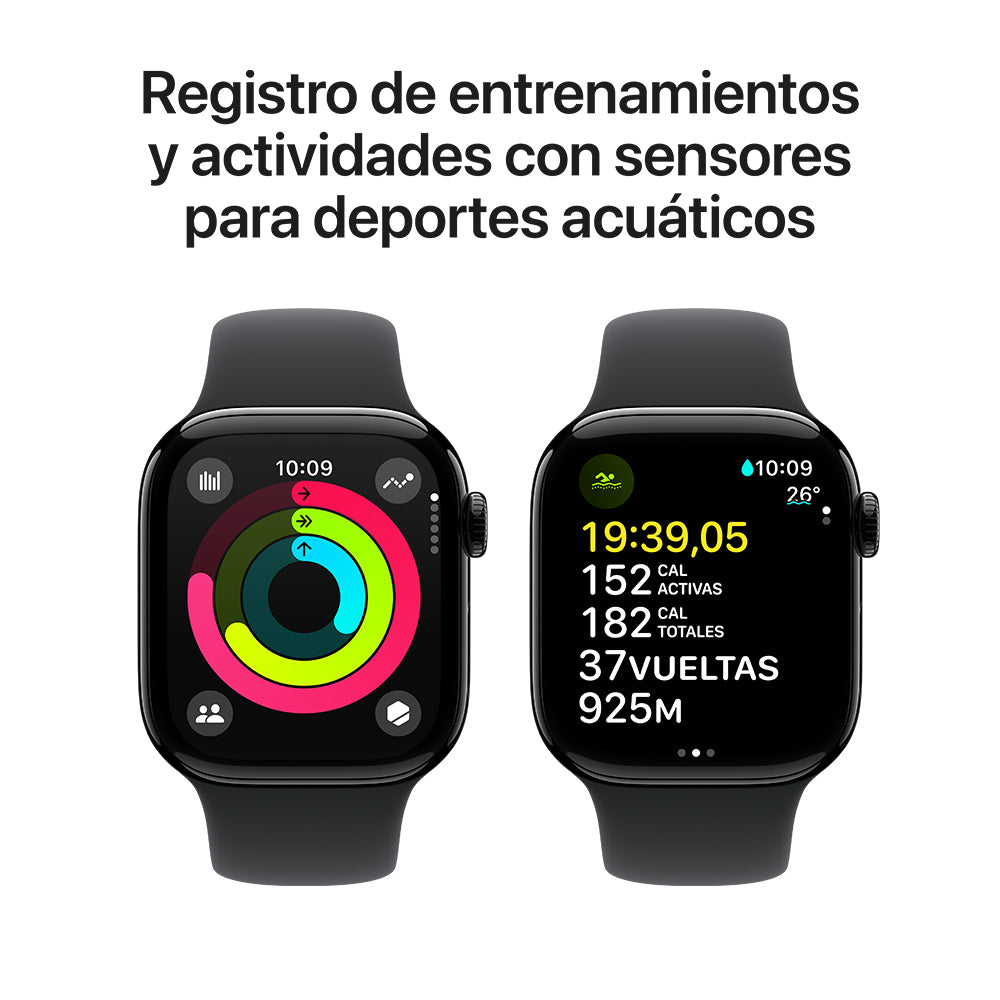 Apple Watch Series 10 GPS Smartwatch - 42mm Midnight Aluminum Case with Black Sport Band S/M - Fitness Tracking & Heart Rate Monitor for Running, Swimming & Daily Use