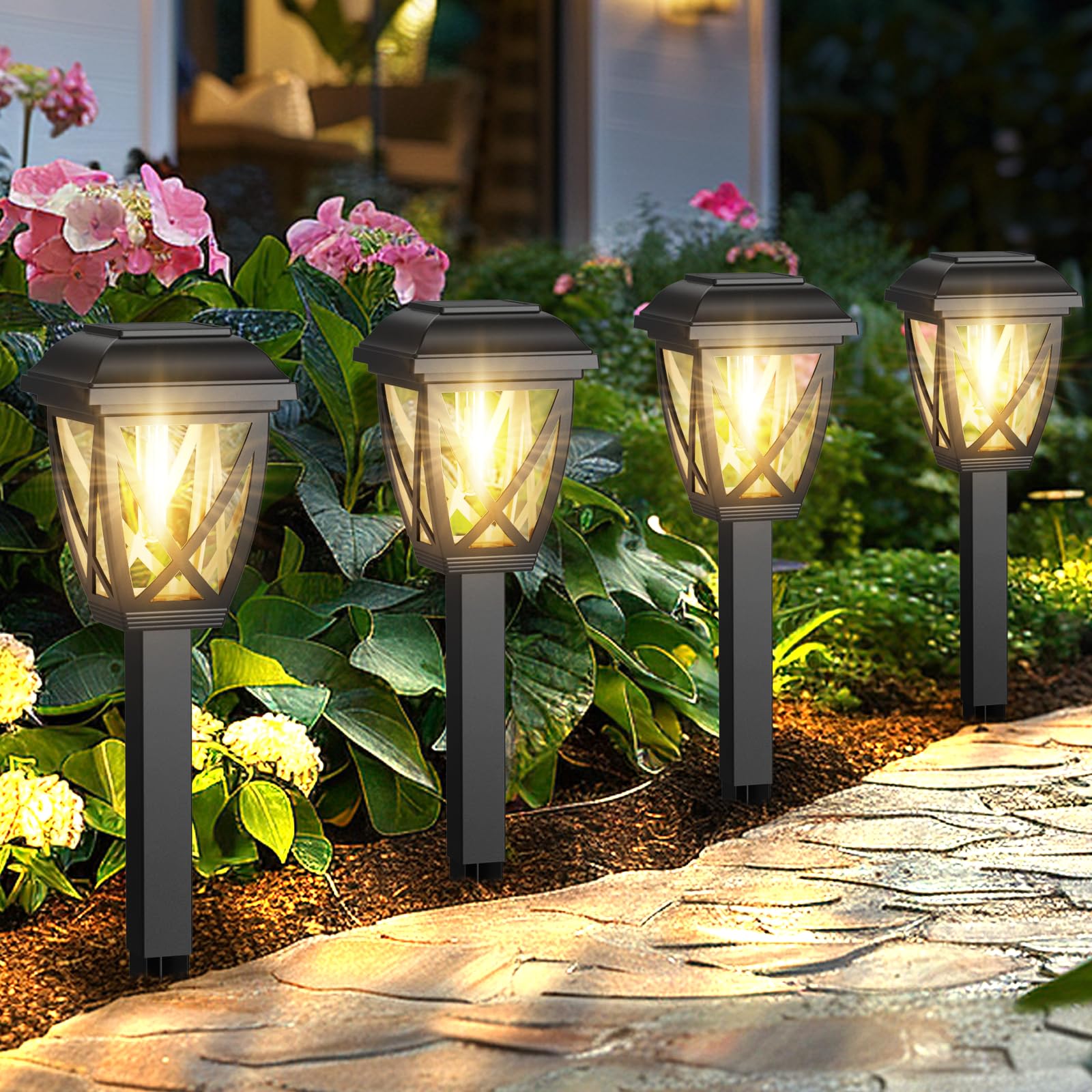 Derynome 10 Pack Waterproof Solar Pathway Lights for Outdoor Garden, Yard, Patio, Landscape, Walkway - Solar Powered LED Lights for Decoration & Safety - Perfect for Driveway, Lawn, Deck, and Backyard Lighting
