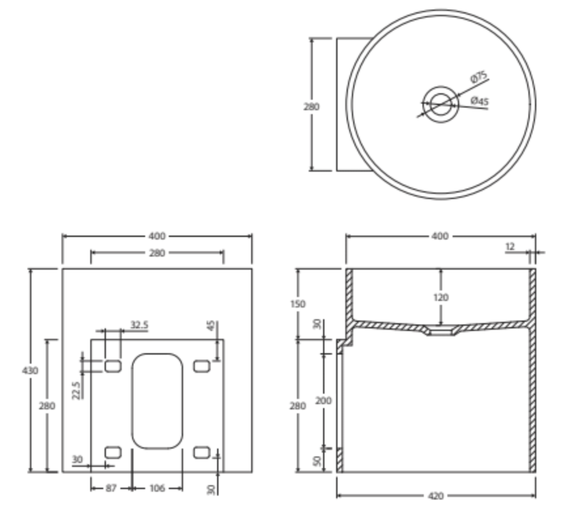 Fienza CSB2013 Livo Solid Surface Wall-Mounted Bathroom Sink in Matte White - Modern Vanity Basin for Small Bathrooms & Powder Rooms