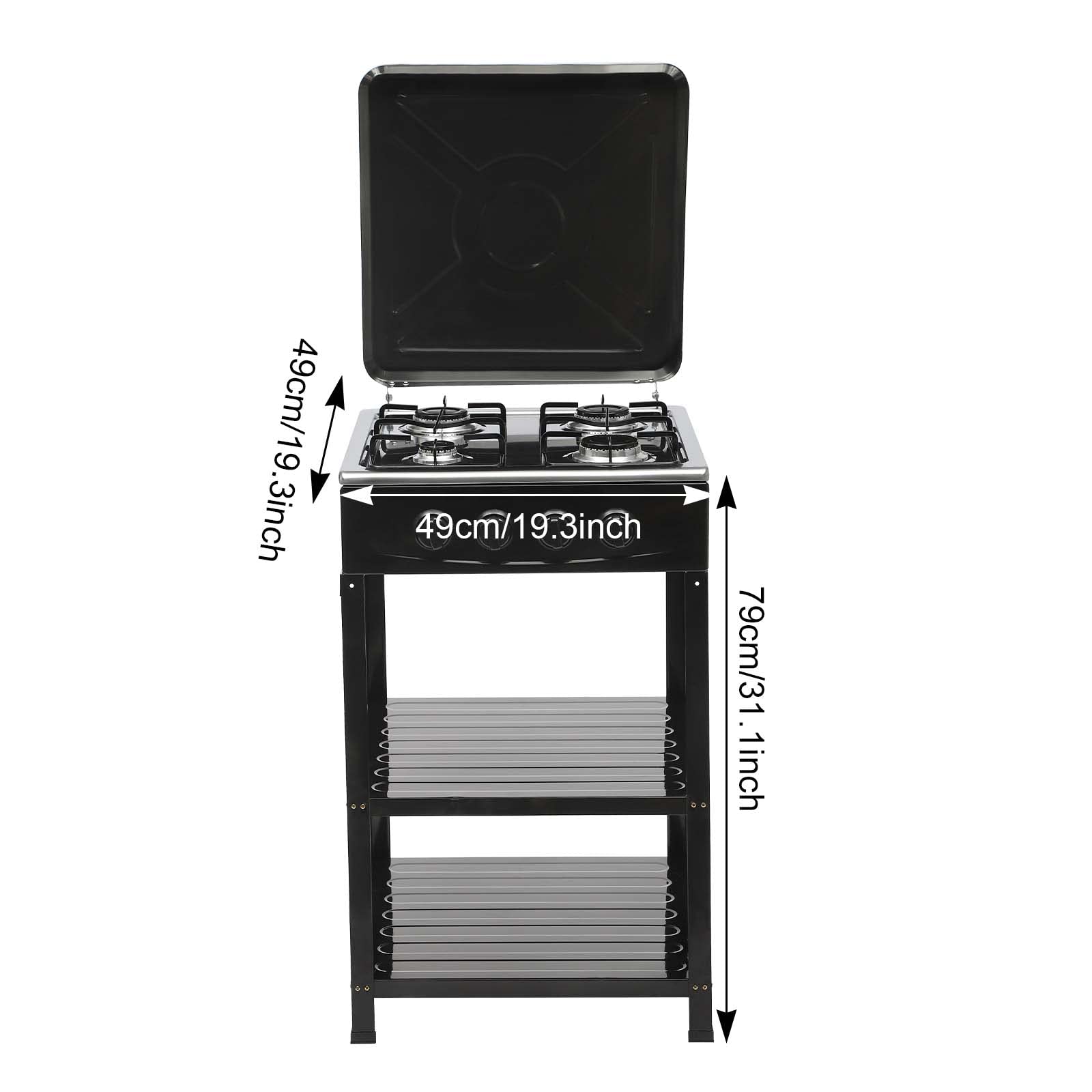 4 Burner Portable Camping Stove with Windproof Cover & Leg Stand - Manual Ignition Gas Stove for Outdoor Cooking, Picnics, RV Trips & Emergency Preparedness - Perfect for Camping, Backpacking & Home Use (Black)