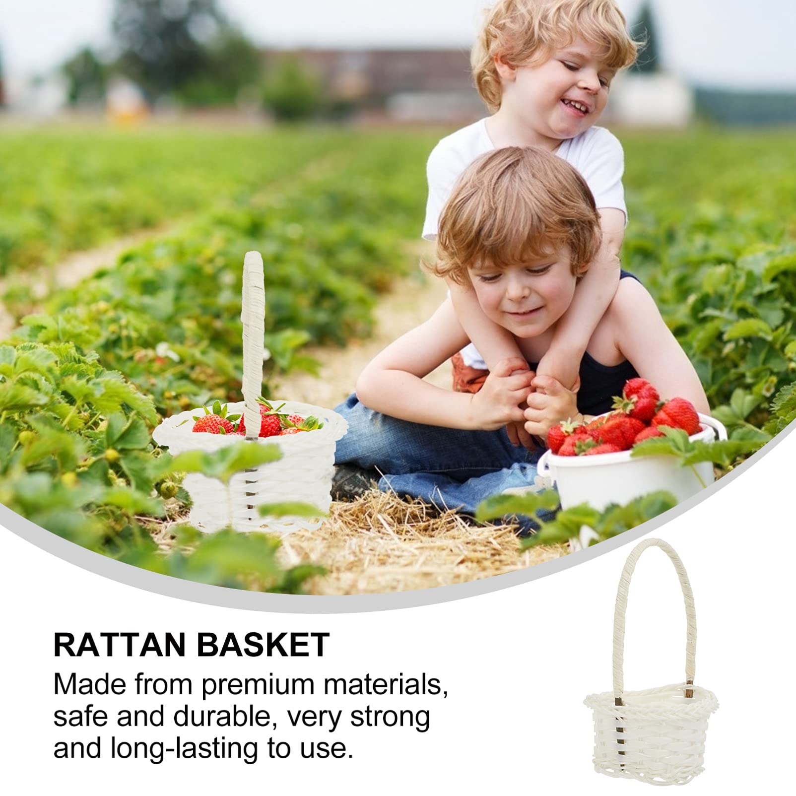 6-Piece Mini Rattan Baskets Set with Handles - Wedding Party Favors, Candy Display, Home Decor, Planting & Serving Trays | Plastic Wicker Baskets for Girls, Gingham Style | Perfect for Baby Showers, Bridal Events & DIY Crafts