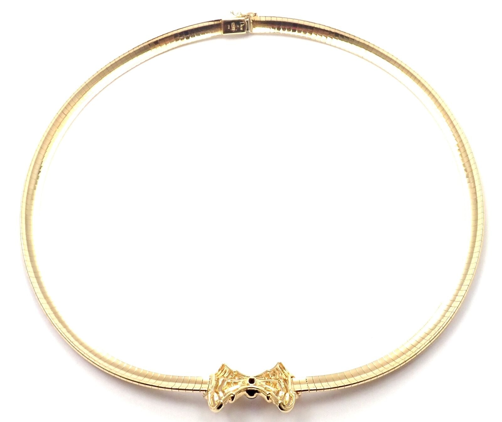 Authentic Christian Dior 18k Yellow Gold Diamond Sapphire Bow Necklace - Luxury Jewelry for Women, Perfect for Weddings, Parties & Special Occasions