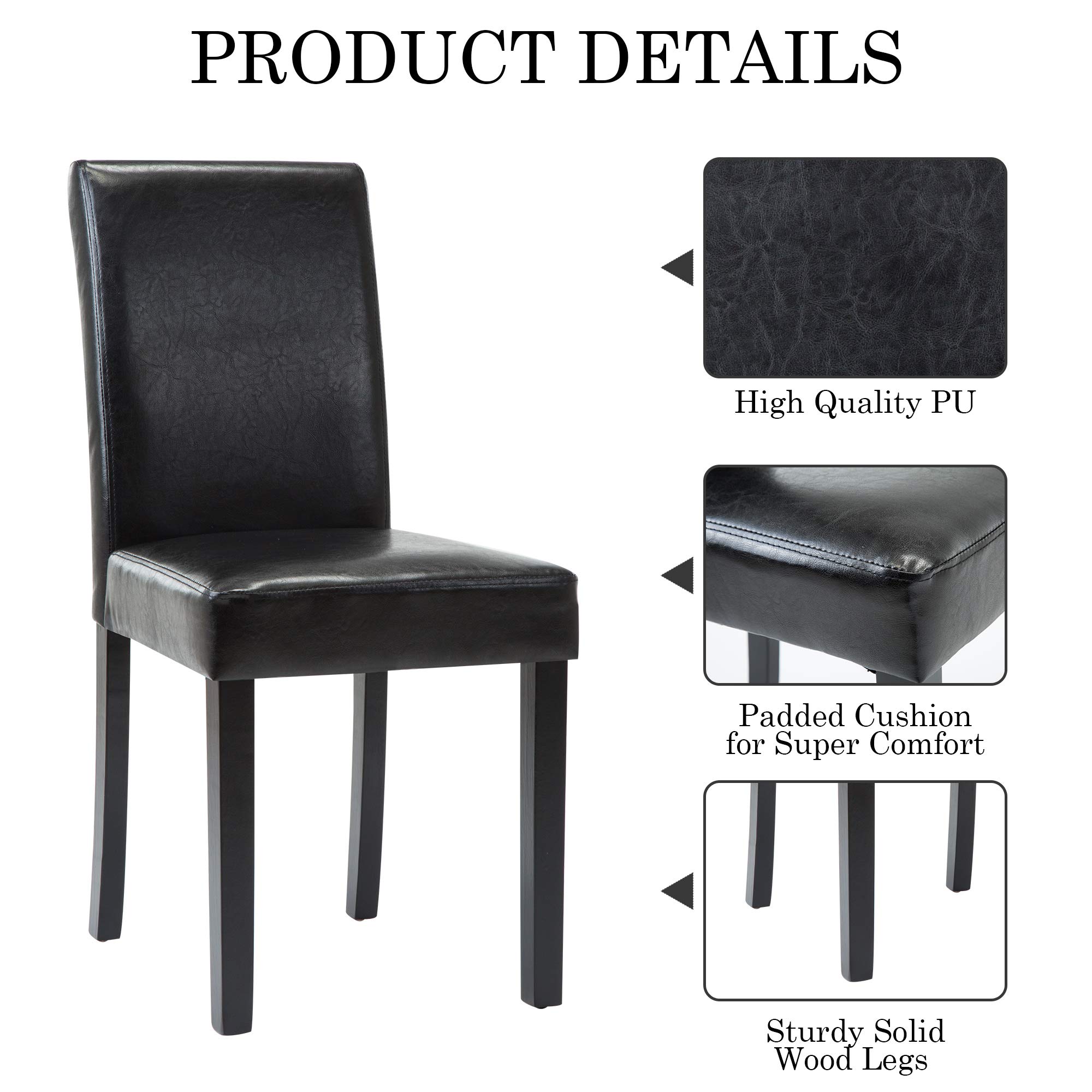 Modern PU Upholstered Dining Chairs Set of 2 - Elegant Black Dining Room Chairs with Comfortable Seat Cushions - Perfect for Kitchen, Dining Room, and Home Decor