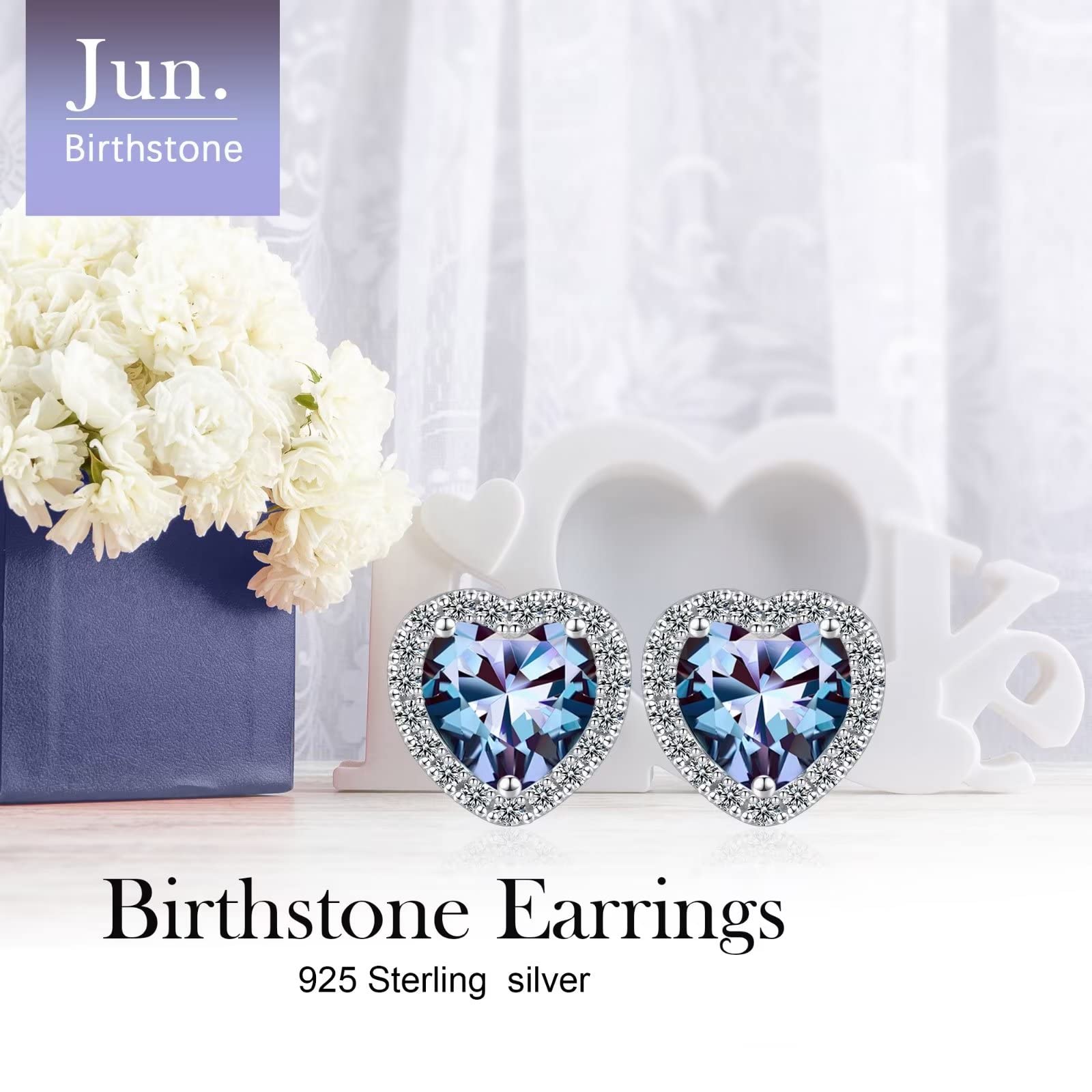 Memorjey Sterling Silver Birthstone Stud Earrings for Women - Elegant Jewelry Gift for Wife, Mom, Girlfriend | Perfect for Anniversary, Christmas, Mother's Day & Birthday | Everyday Wear & Special Occasions