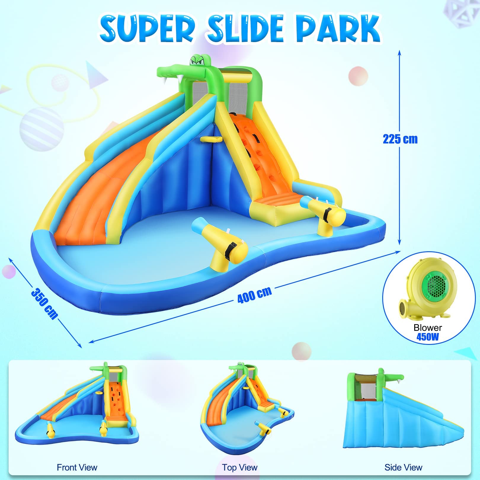 **AKEYDIY Inflatable Water Slide Park with Splash Pool, Water Gun, Ball Shooting & Climbing Wall - Kids Bounce House for Backyard, Summer Parties & Outdoor Fun**    *(Perfect for Birthdays, Family Gatherings, and Summer Water Play!)*