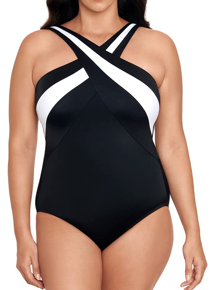 Longitude Women's One Piece Swimsuit - Crossover Inset Tank with Soft Cup Support, Comfortable Bathing Suit for Swimming, Beach & Pool Activities