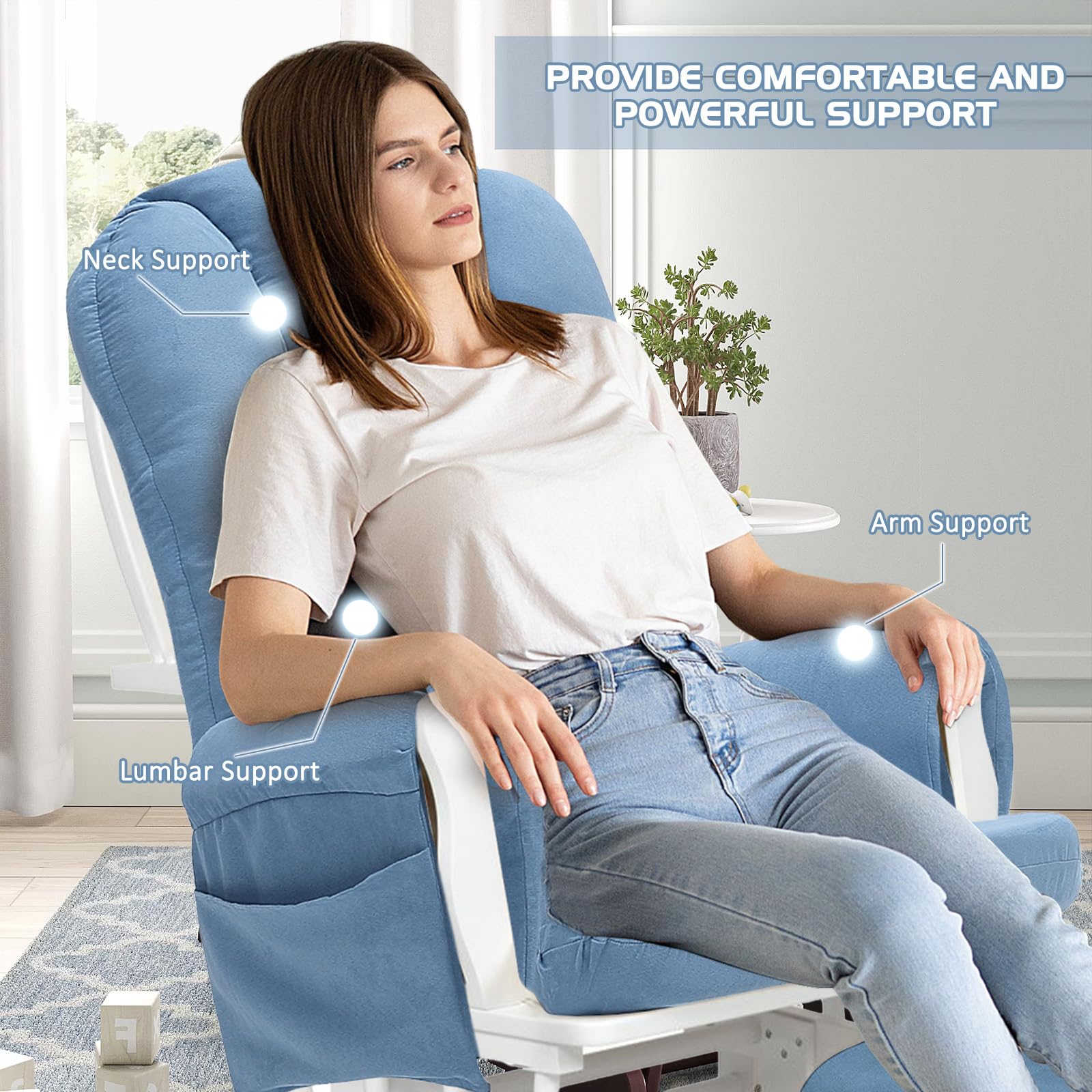 5PCS Thick Soft Suede Glider Rocker Replacement Cushion Set with Ottoman Cover - Premium Nursery Rocking Chair Cushions for Indoor Use, Blue - Perfect for Nursery, Living Room & Relaxation Spaces