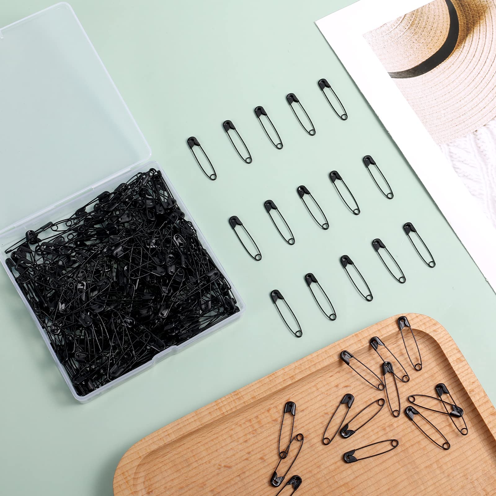 300 Pcs 1.26 Inch Black Metal Safety Pins Bulk - Large 1.26